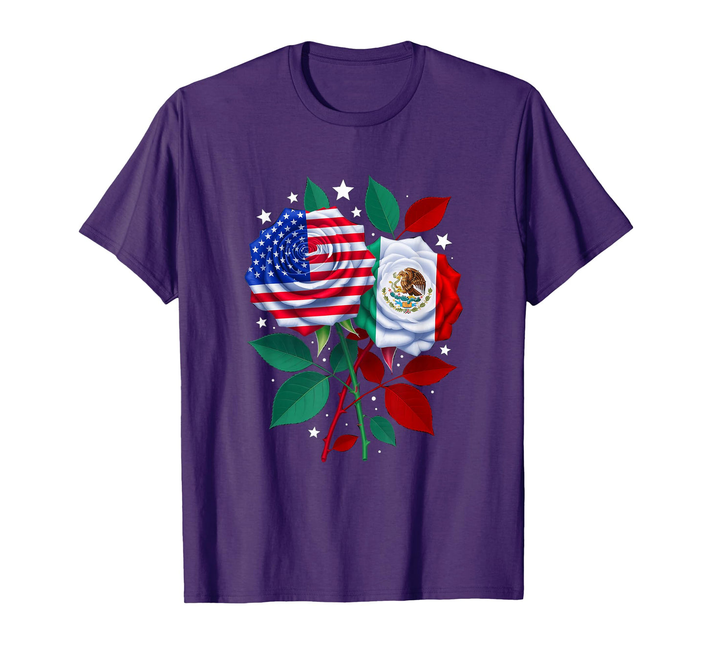 Mexico USA Flag Mexican Flag American Rose Flower T-Shirt