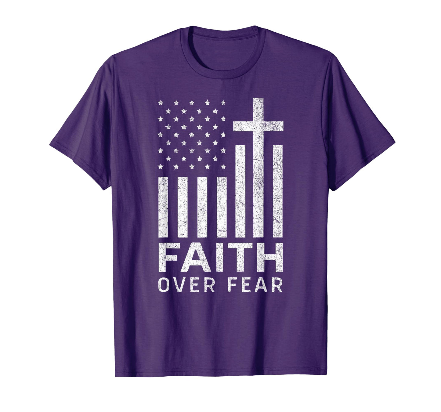 Faith Over Fear Cross Patriotic American Flag Christian Tee T-Shirt