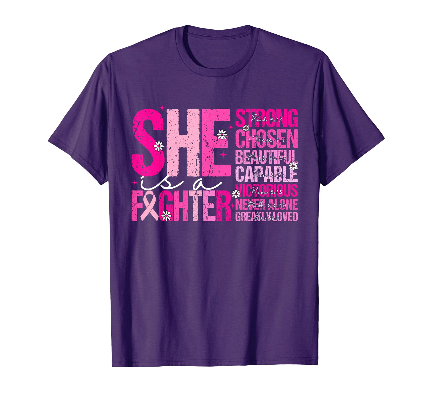 She is A Fighter Pink Ribbon Bible Verses T-Shirt