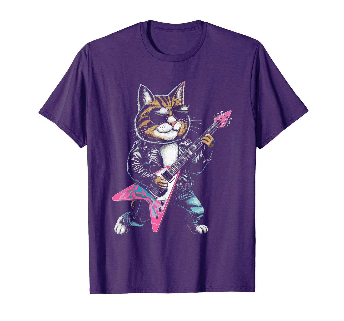 Rock Star Cat Playing Guitar Design T-Shirt