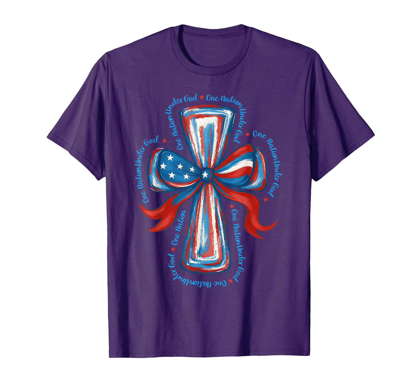 One Nation Under God USA Flag Cross Coquette Bow 4th Of July T-Shirt