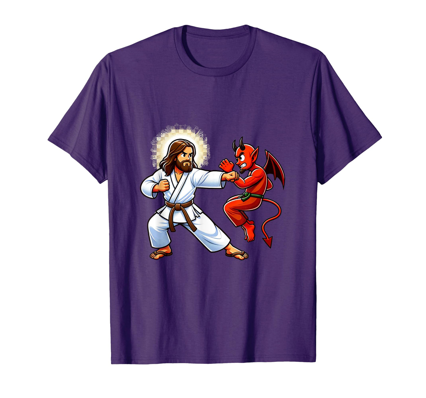 Jesus Defeating the Devil Funny Karate T-Shirt