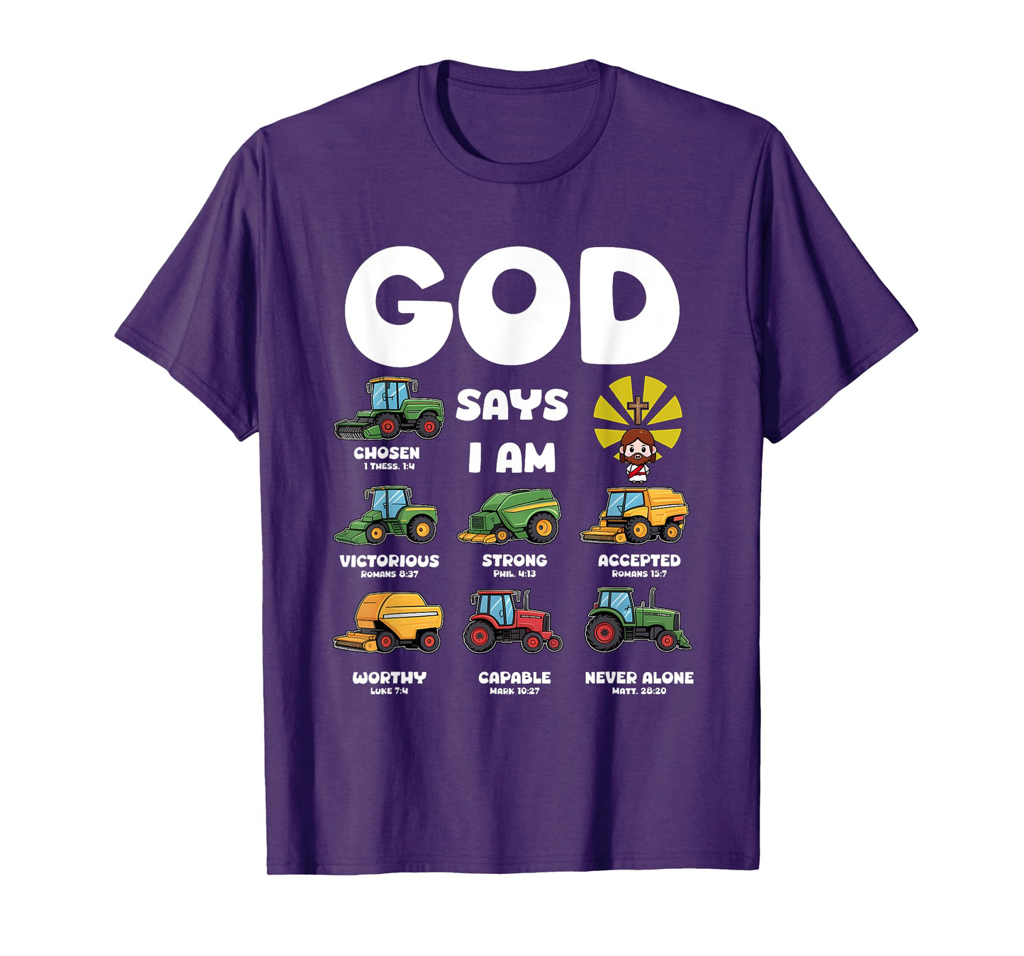 God Says I m Tractor Farm Truck Vehicle Kids Bible Verse T-Shirt