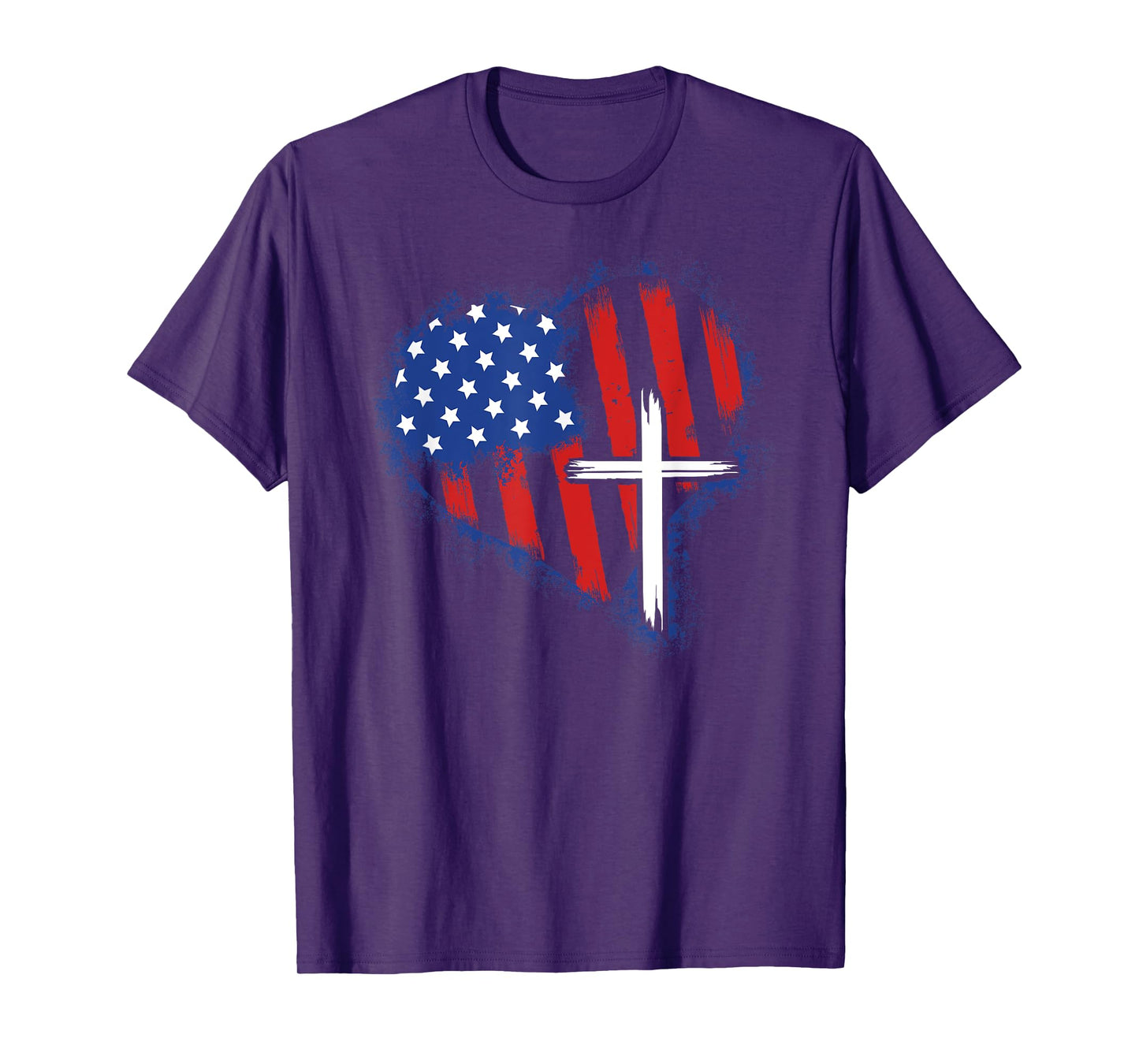 American Flag Heart Christian Cross Religious 4th of July T-Shirt