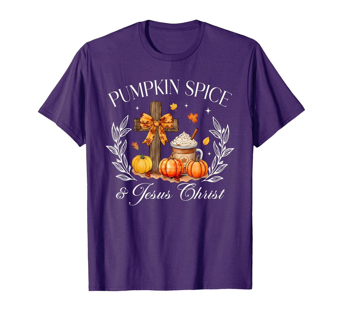 Pumpkin Spice and Jesus Christ Cross Pumpkin Christian T-Shirt
