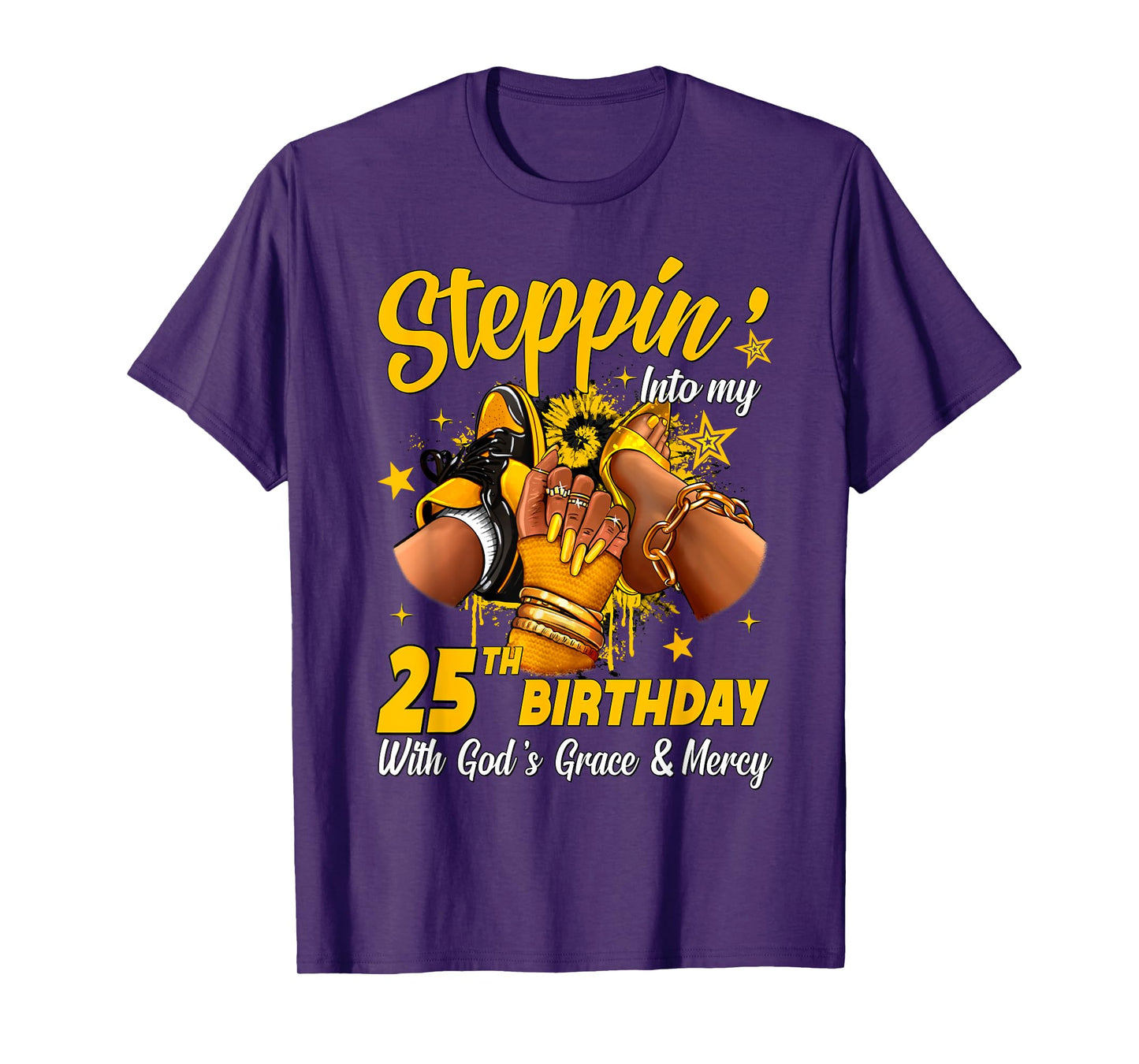 Stepping Into My 25th Birthday Black Woman Sneaker Heel T-Shirt