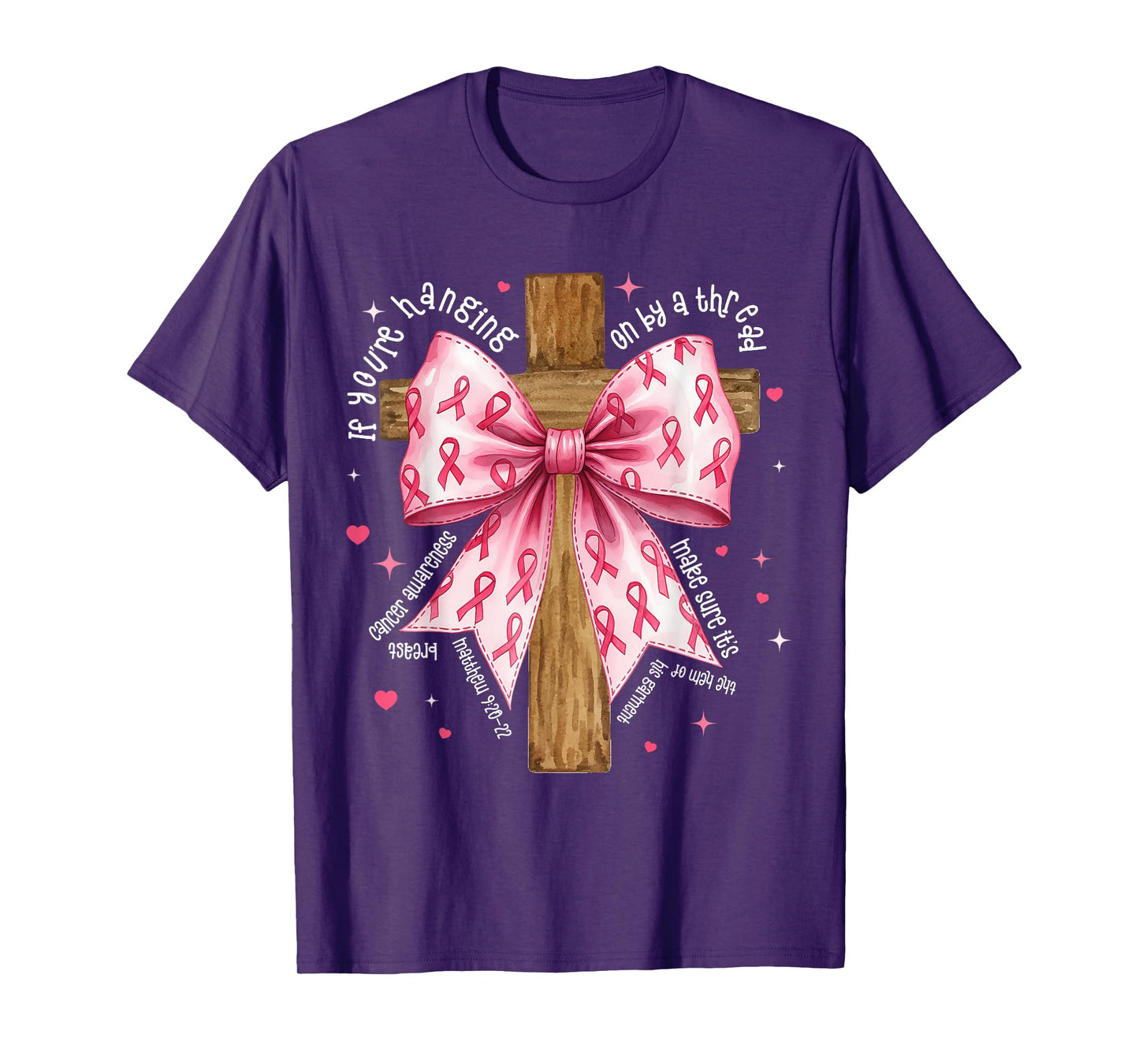 Hanging On by A Thread Cross Pink Ribbon Awareness Gift T-Shirt