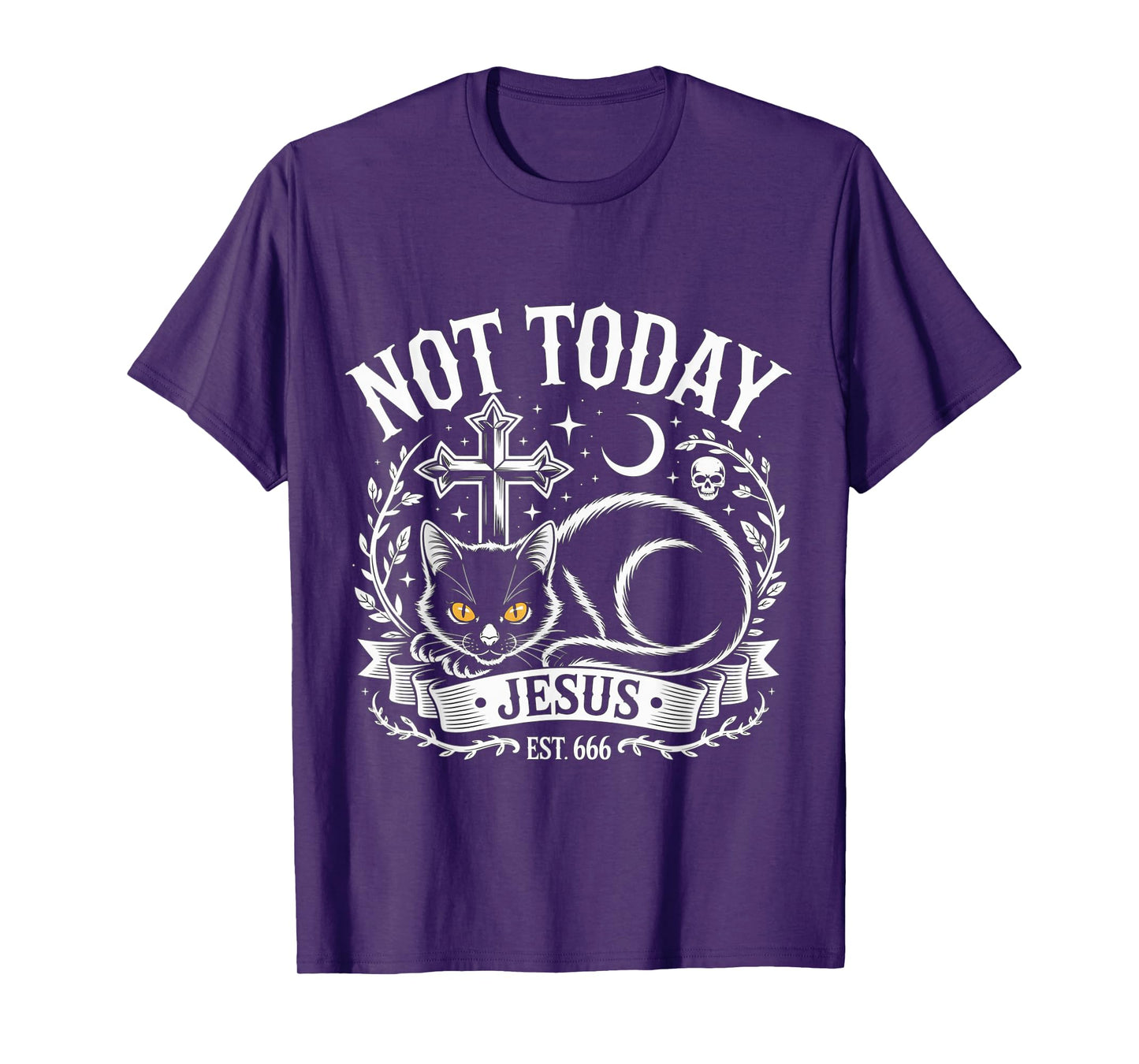 Not Today Jesus Funny Christian Halloween Black Cat Witch T-Shirt
