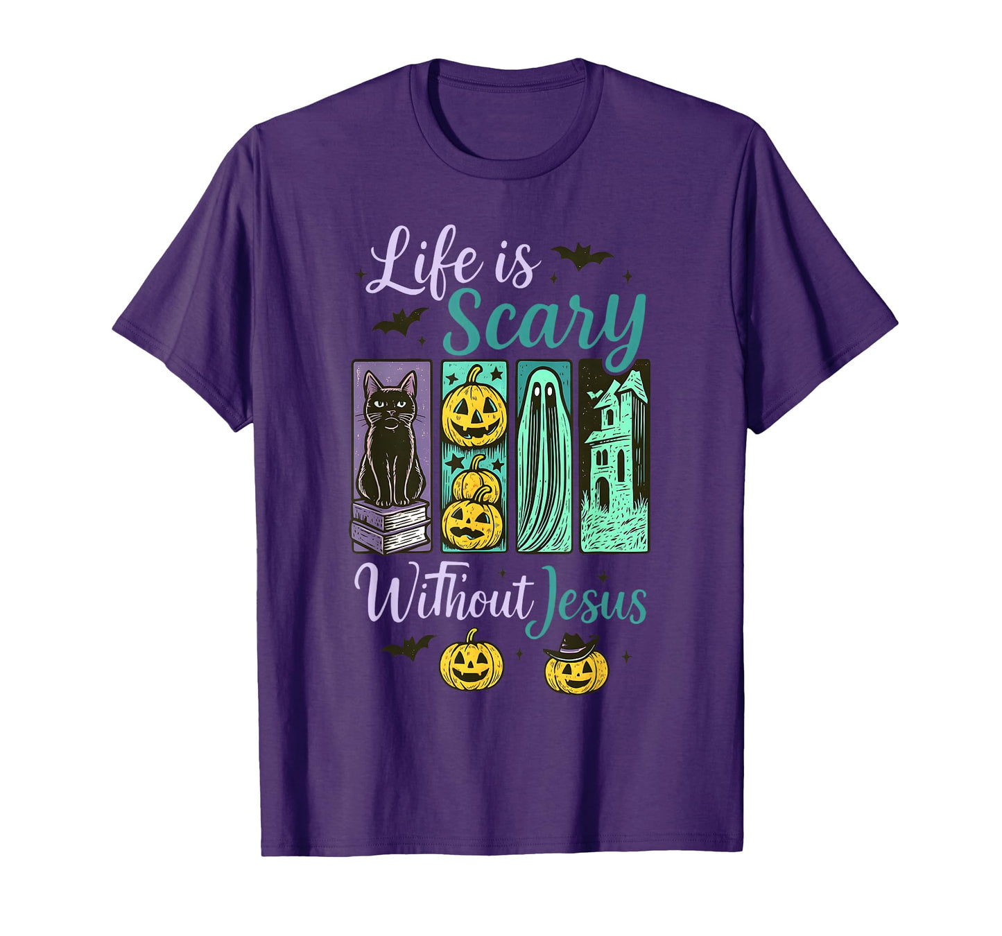 Life is Scary Without Jesus Christian Halloween Retro Faith T-Shirt
