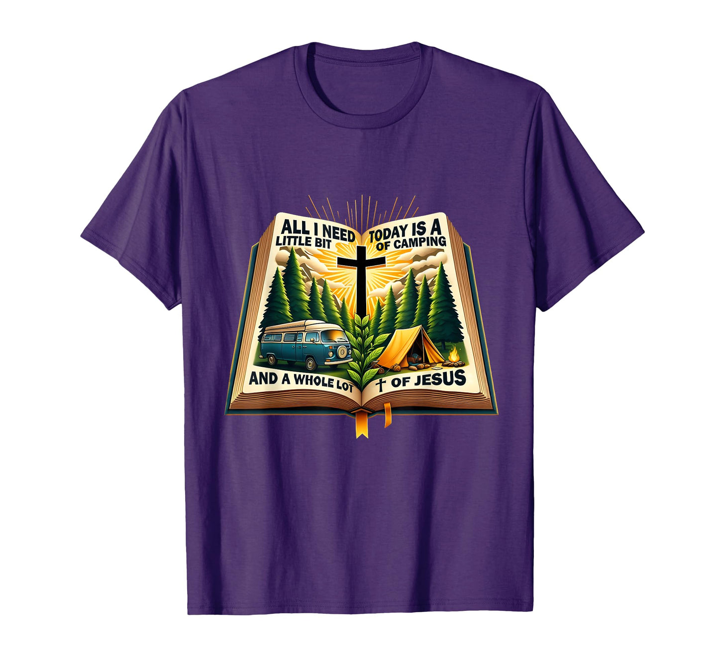 Camping and Jesus Outdoors Faith Bible Campfire Design T-Shirt