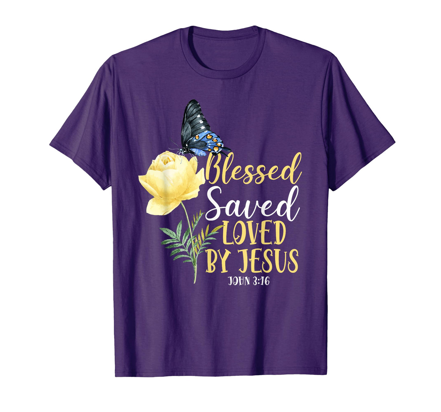 Christian Bible Verse Quote Butterfly Rose Flower John 3:16 T-Shirt