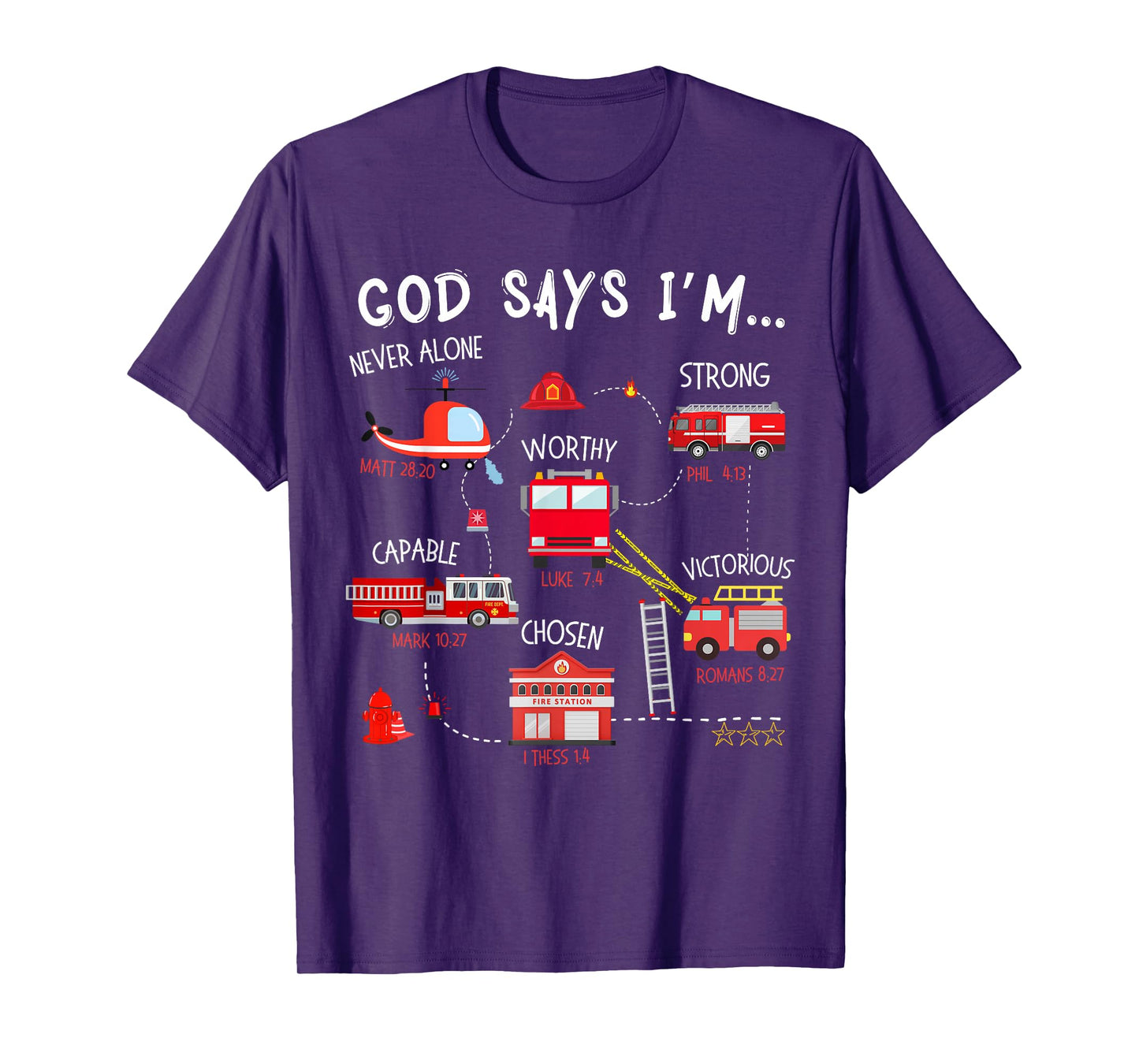 God Says I Am Firefighter Truck Christian Toddler Boys Bible T-Shirt