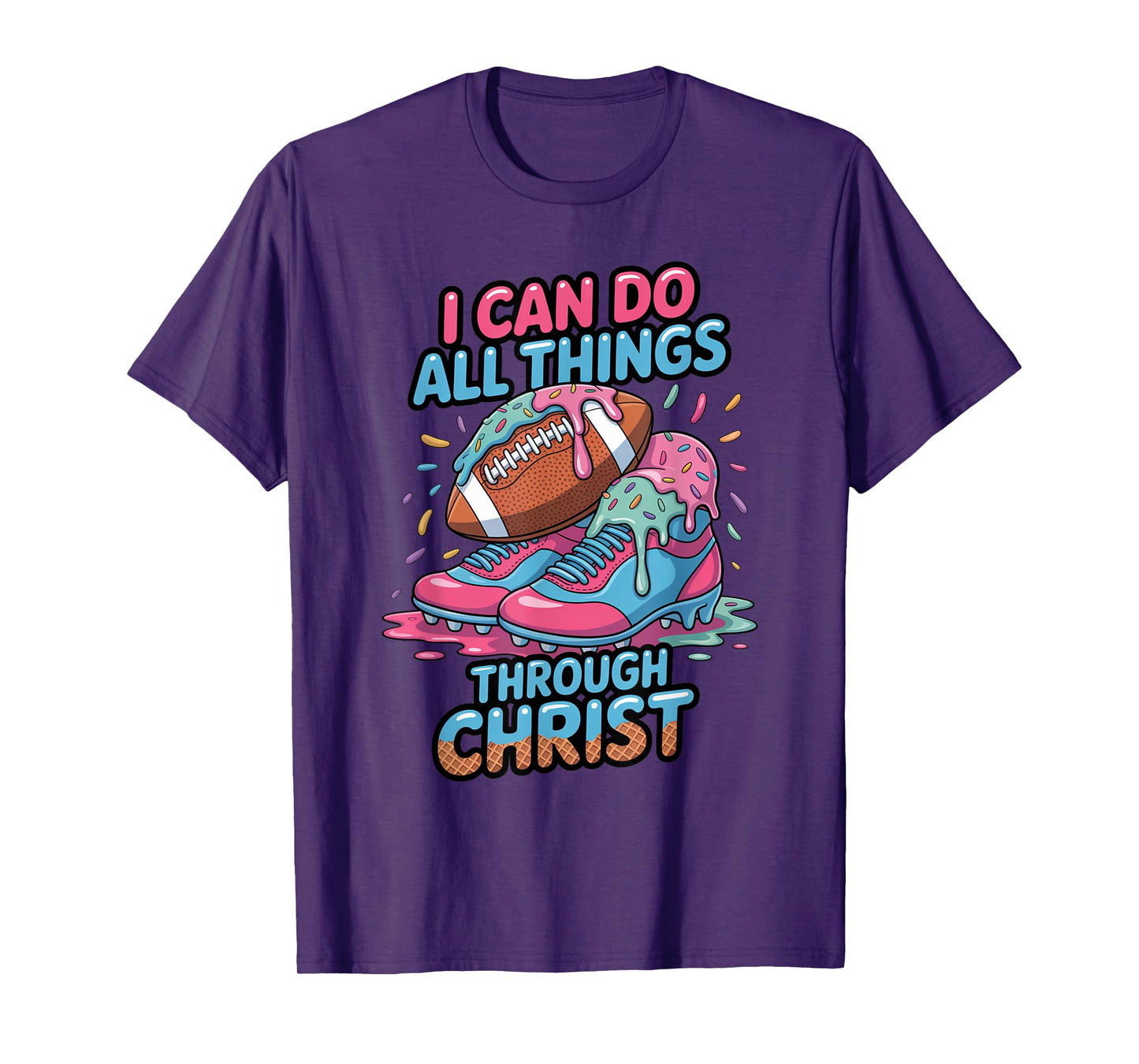 Christian Boys Football Ice Cream Drip Philippians 4:13 T-Shirt