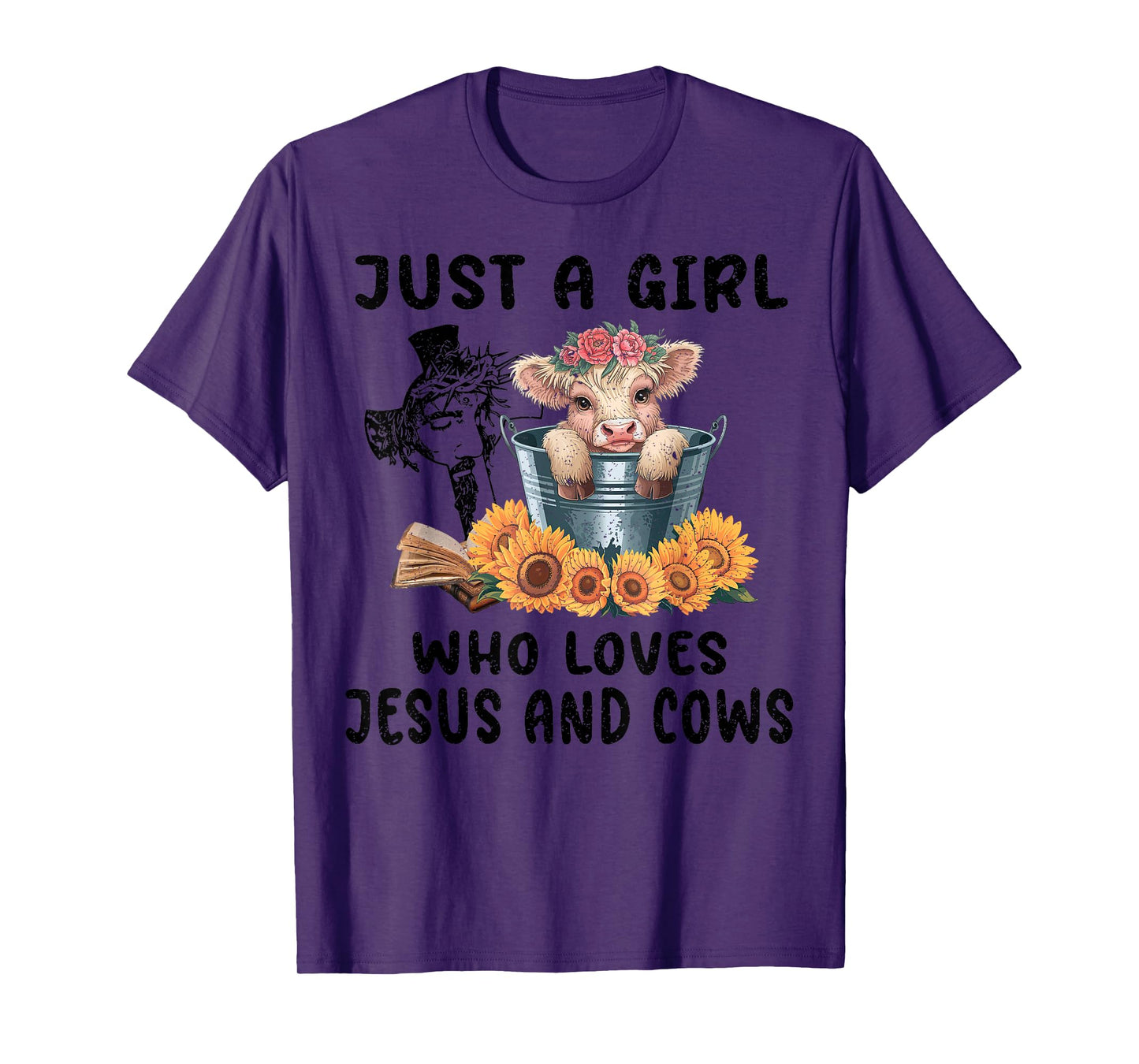 Just a Girl Who Loves Jesus and Highland Cows Scottish T-Shirt