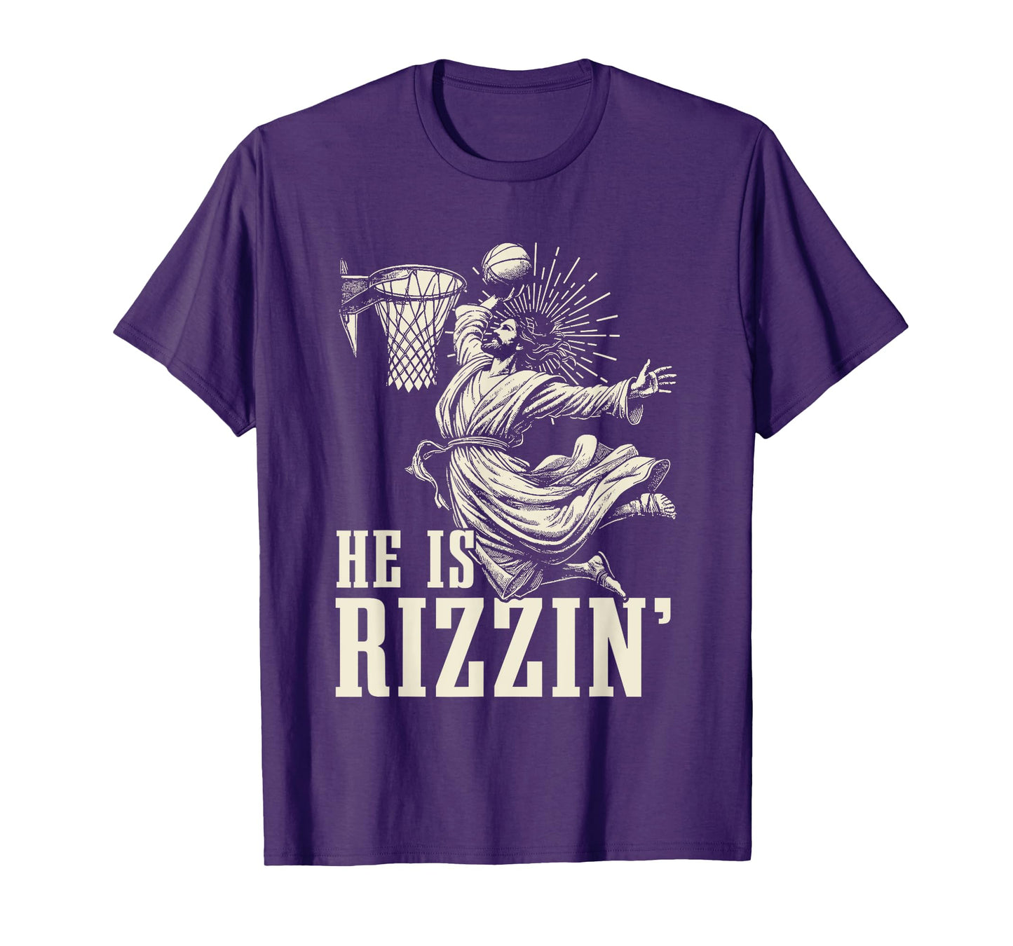 He Is Rizzin Funny Jesus Basketball Easter Christian Men Boy T-Shirt