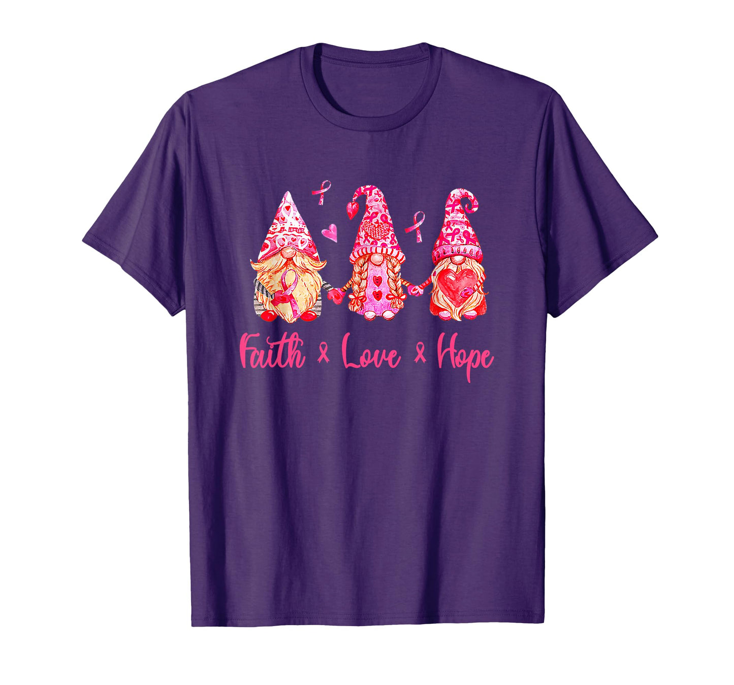 Faith Love Cure Pink Gnomes Breast Cancer Awareness Survivor T-Shirt