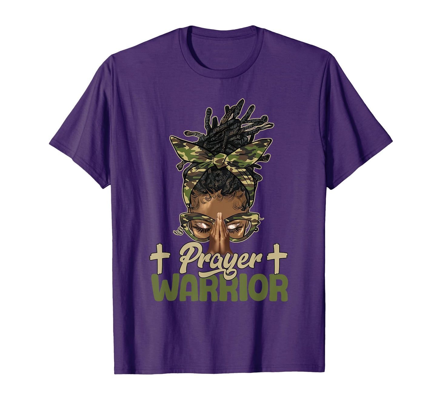 Praying Black Woman Afro Christian Sayings Prayer Warrior T-Shirt