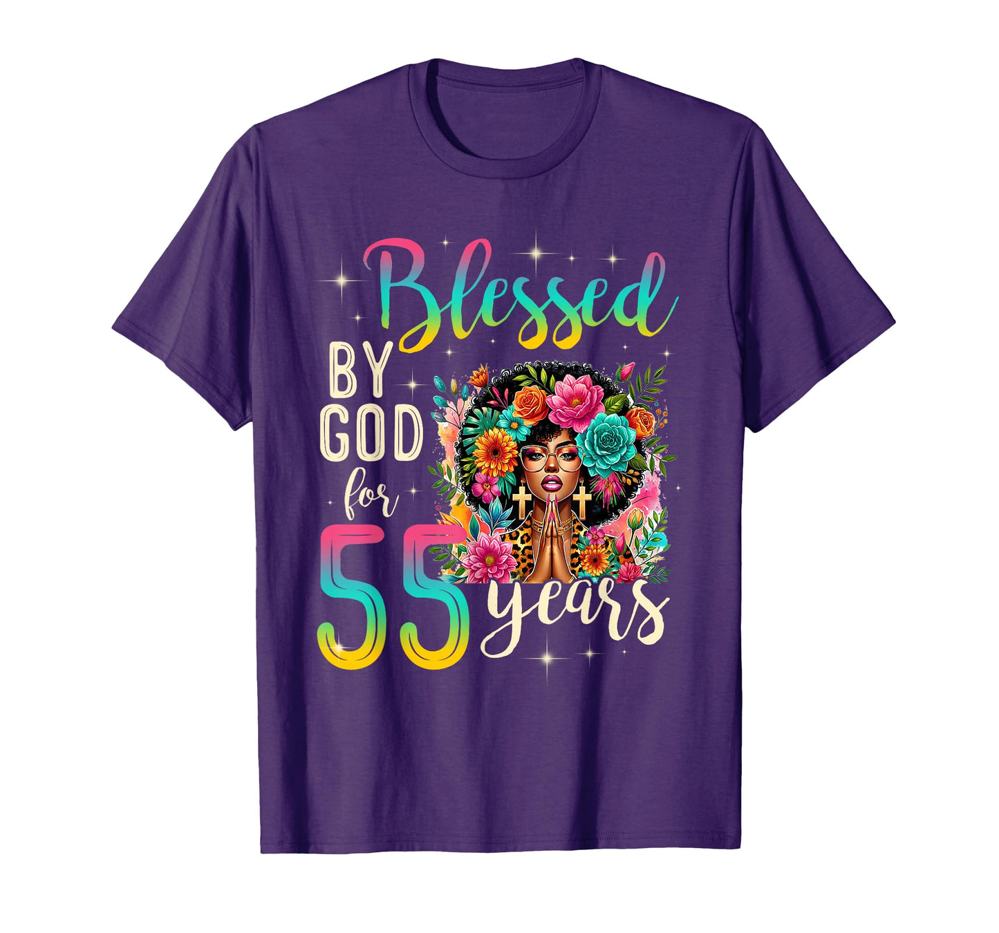 Black Girl Blessed by God for 55 Years Christian Birthday T-Shirt