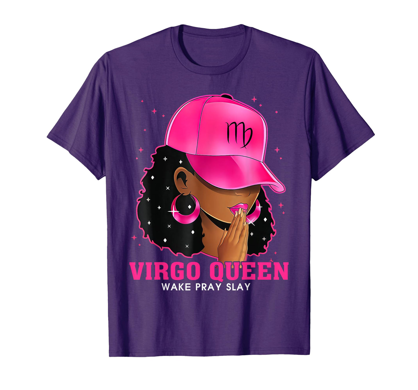 Pink Virgo Queen Black Girl Woman Cap Zodiac Sign Birthday T-Shirt