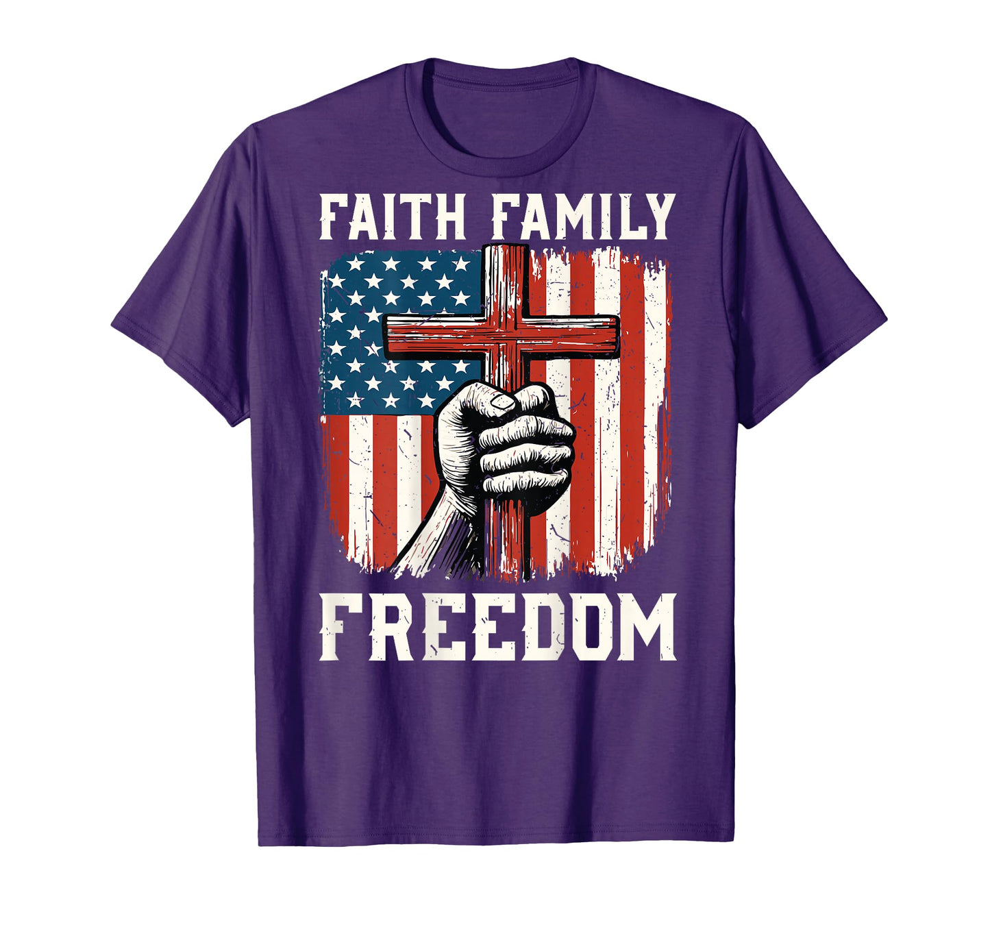 Men's Faith Family Freedom American Flag Christian Patriotic T-Shirt