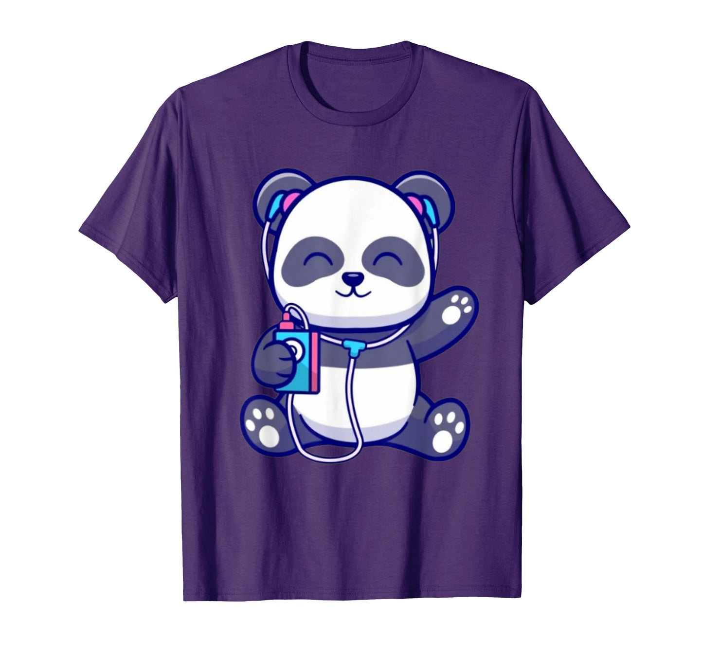 Cute Panda Listening Music With Earphone Funny Kids Boy Girl T-Shirt