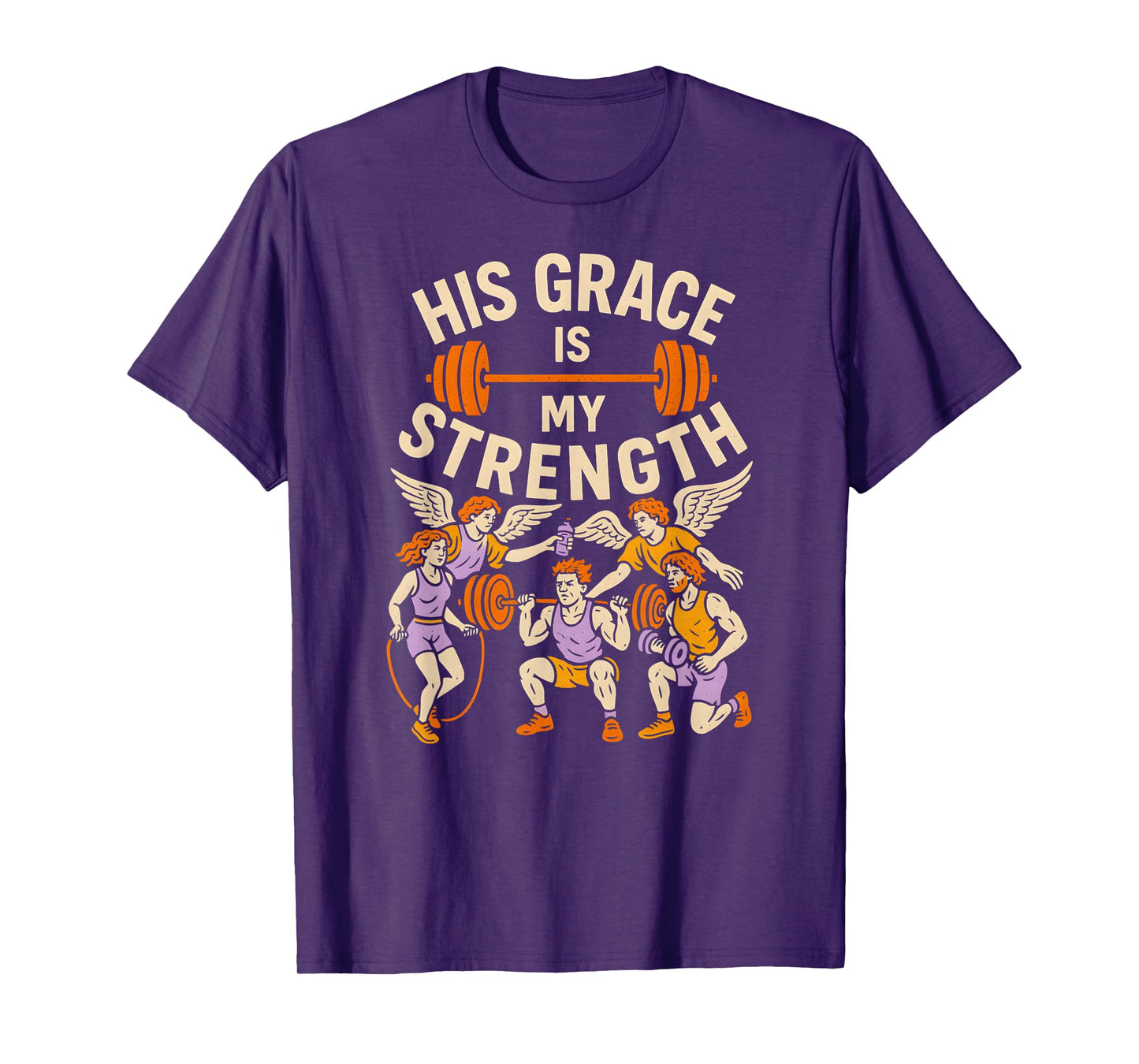 Faith Fitness His Grace is My Strength Cool Mens Bible Verse T-Shirt