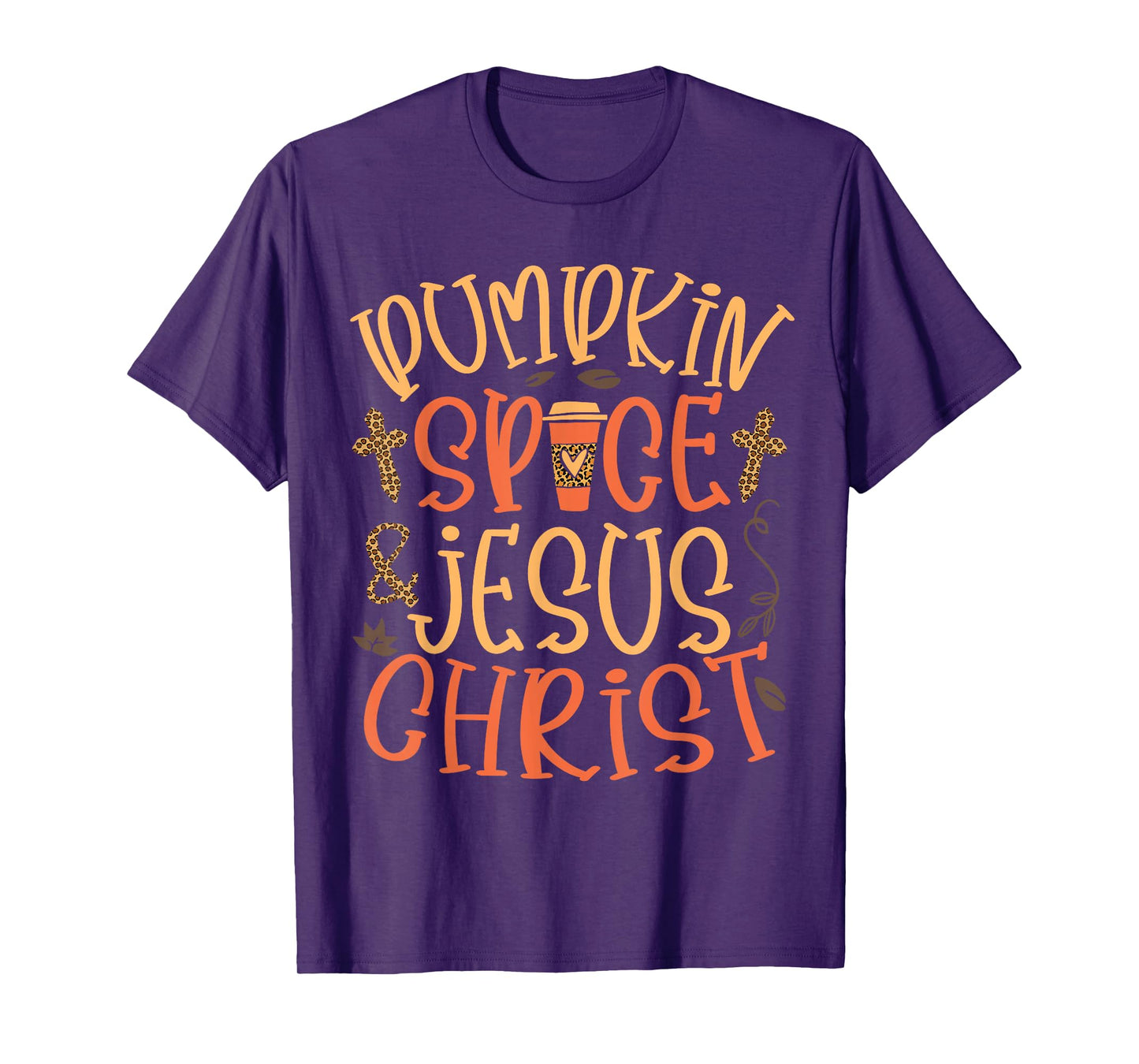 Pumpkin Spice and Jesus Christ Leopard Cross Fall Women T-Shirt