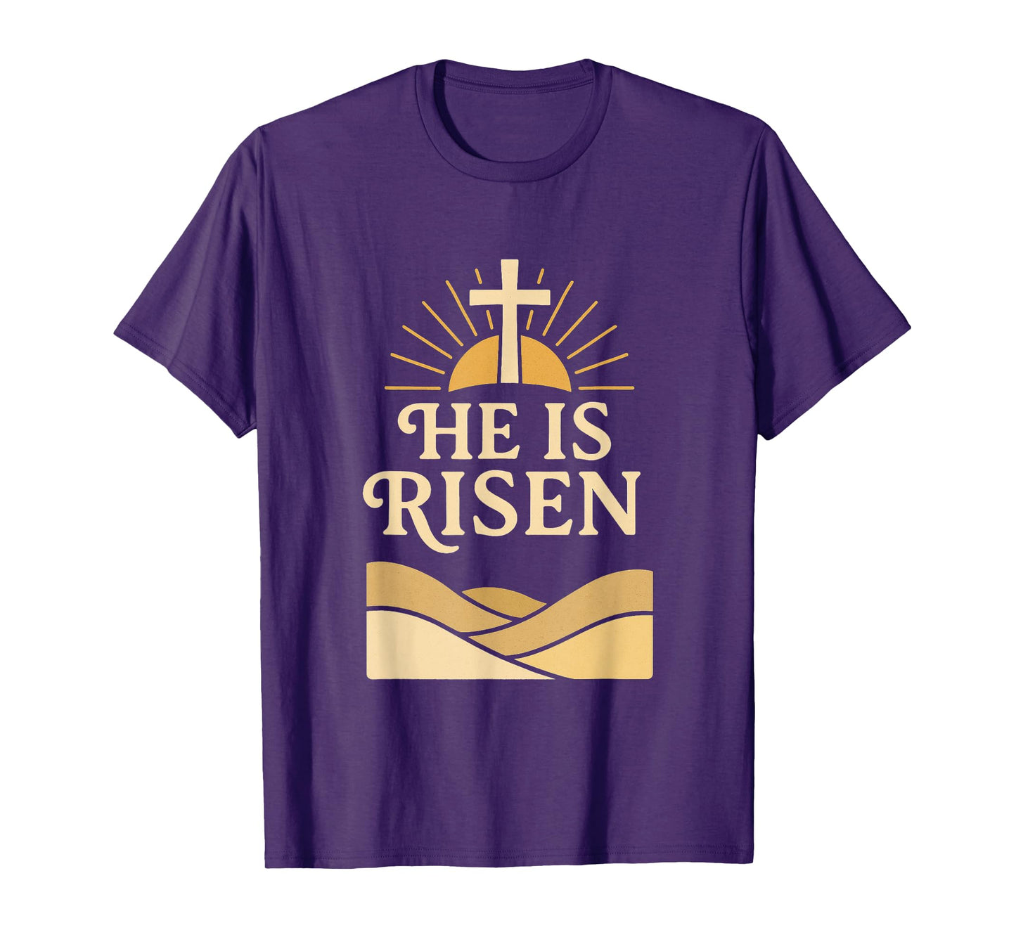 He Is Risen – Christian Easter with Cross & Sunrise Design T-Shirt