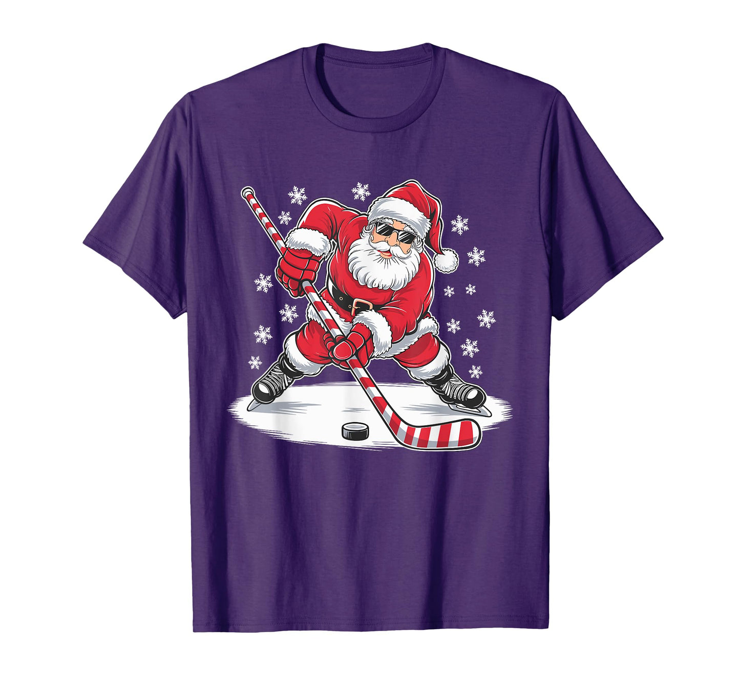Funny Christmas Santa Playing Ice Hockey Xmas Sport T-Shirt