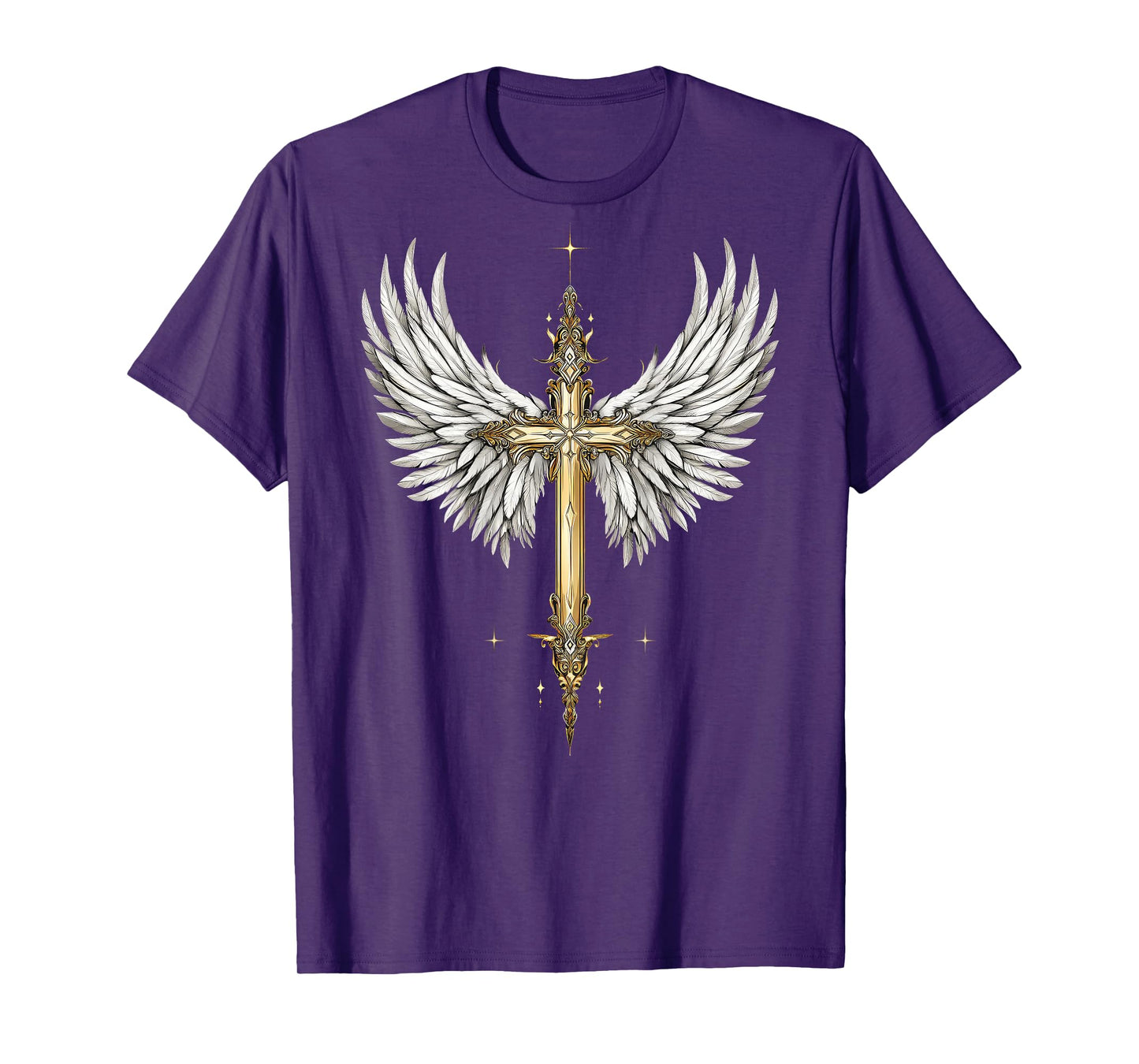 Elegant Religious Christian Cross Angel Wings Spirituality T-Shirt