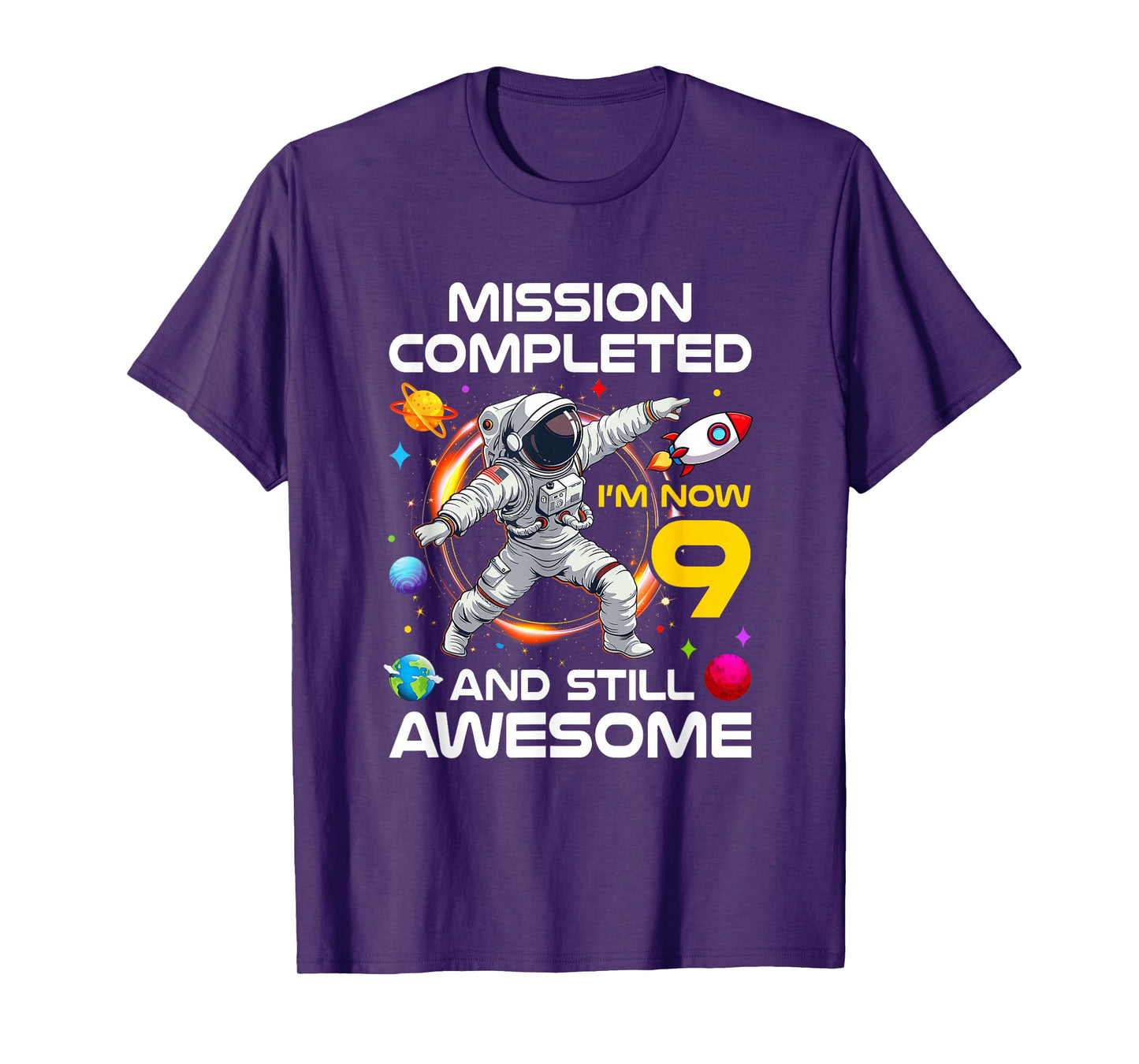 9Th Birthday Astronaut 9 Years Old Outer Space Birthday T-Shirt