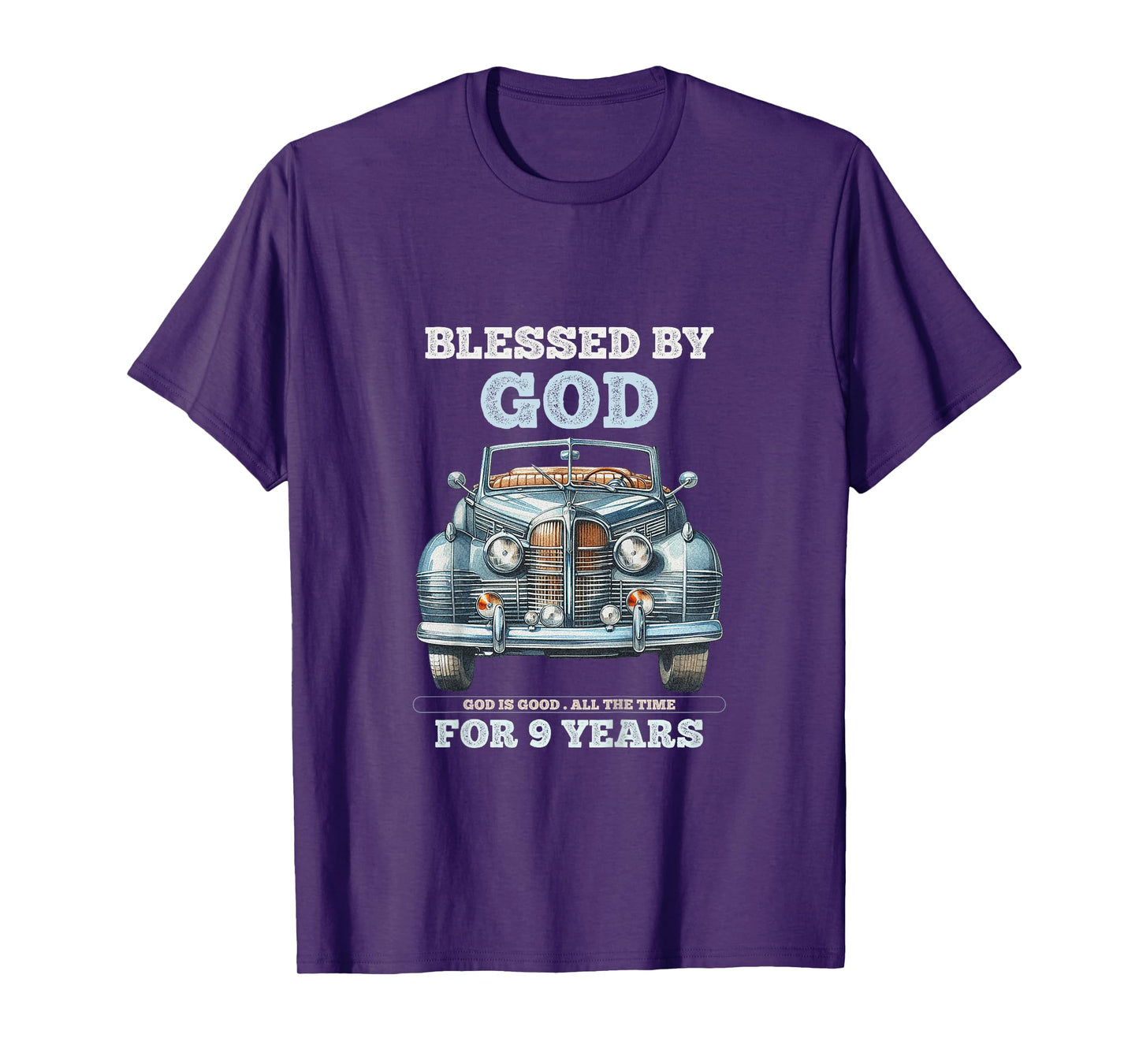 Kids Blessed by God for 9 Year Old Vintage Car 9th Birthday Boy T-Shirt