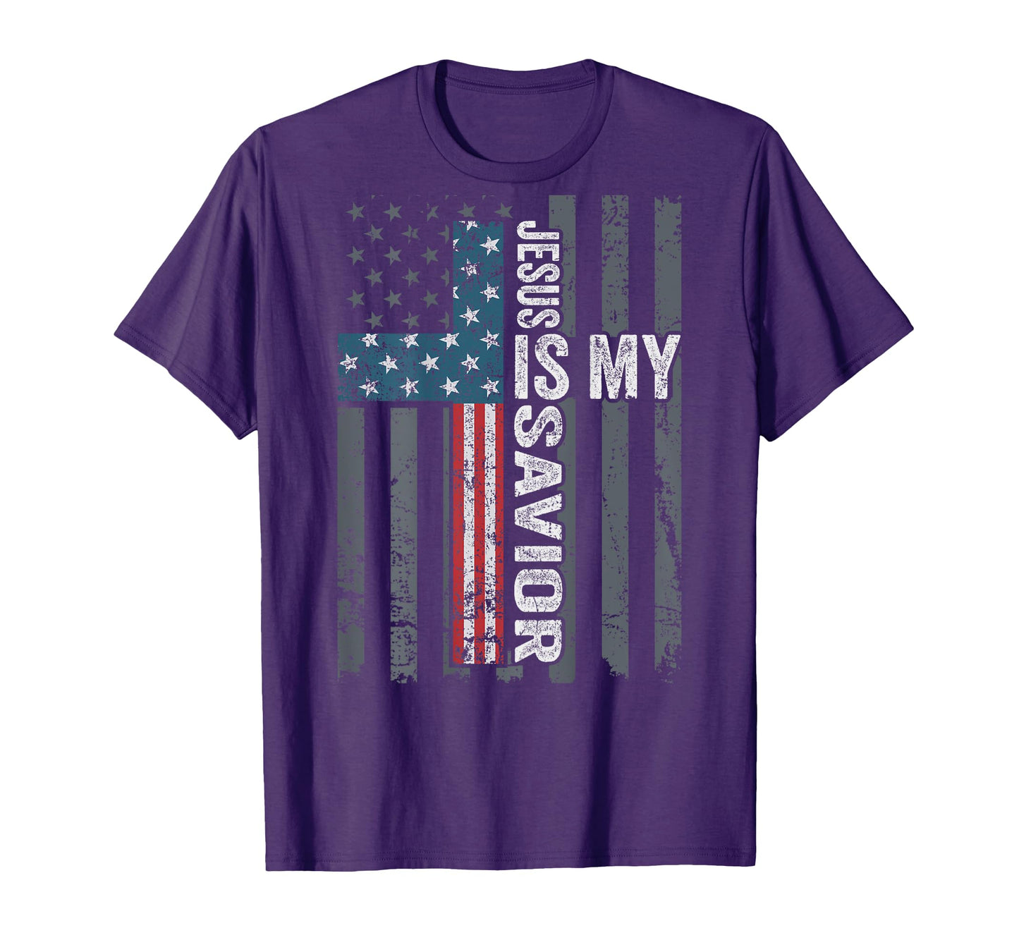 Jesus Is My Savior, Patriotic Christian Faith Cross ON BACK Women Kids Men T-Shirt