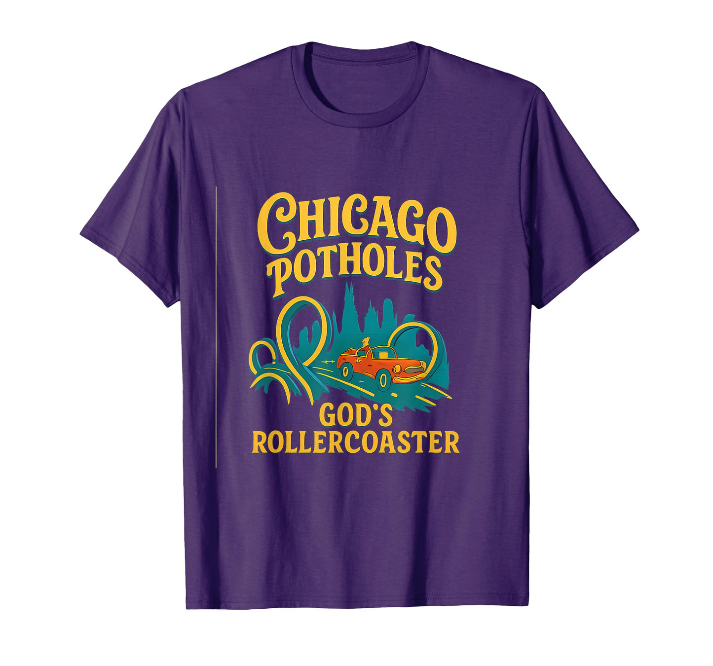 Chicago Potholes Gods Rollercoaster 80s Retro Design T-Shirt