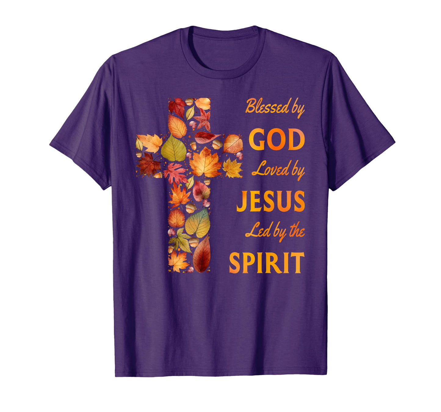 Blessed by God Loved by Jesus Fall Leaf Cross T-Shirt