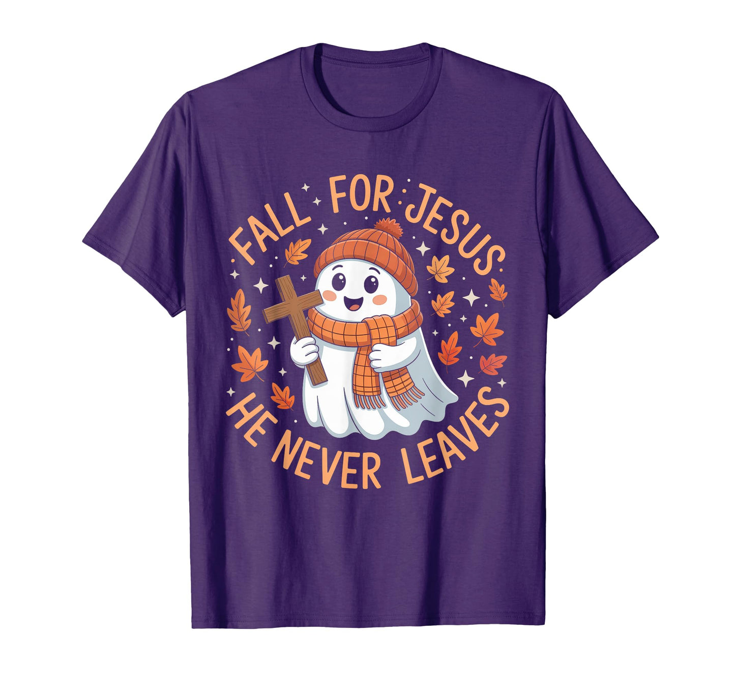Fall for Jesus He Never Leave Cute Ghost Retro Halloween T-Shirt