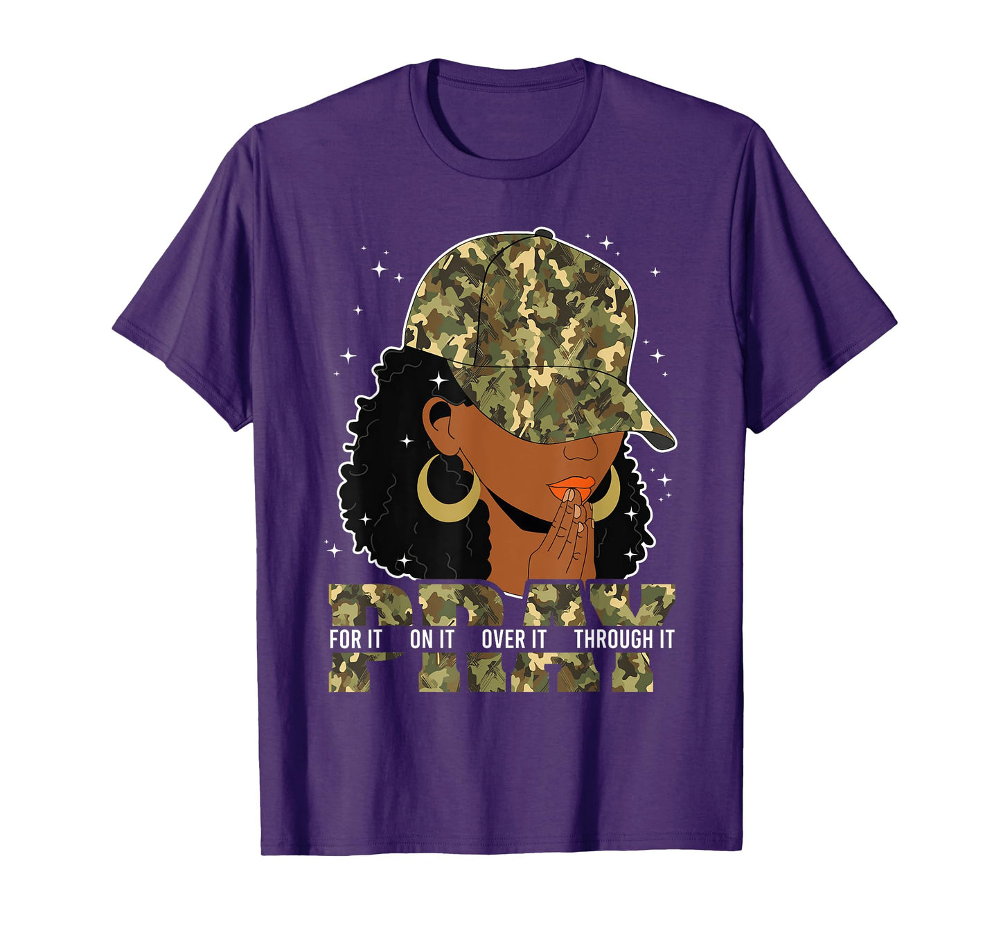 Pray On It Pray Over It Black Woman Afro Christian Sayings T-Shirt