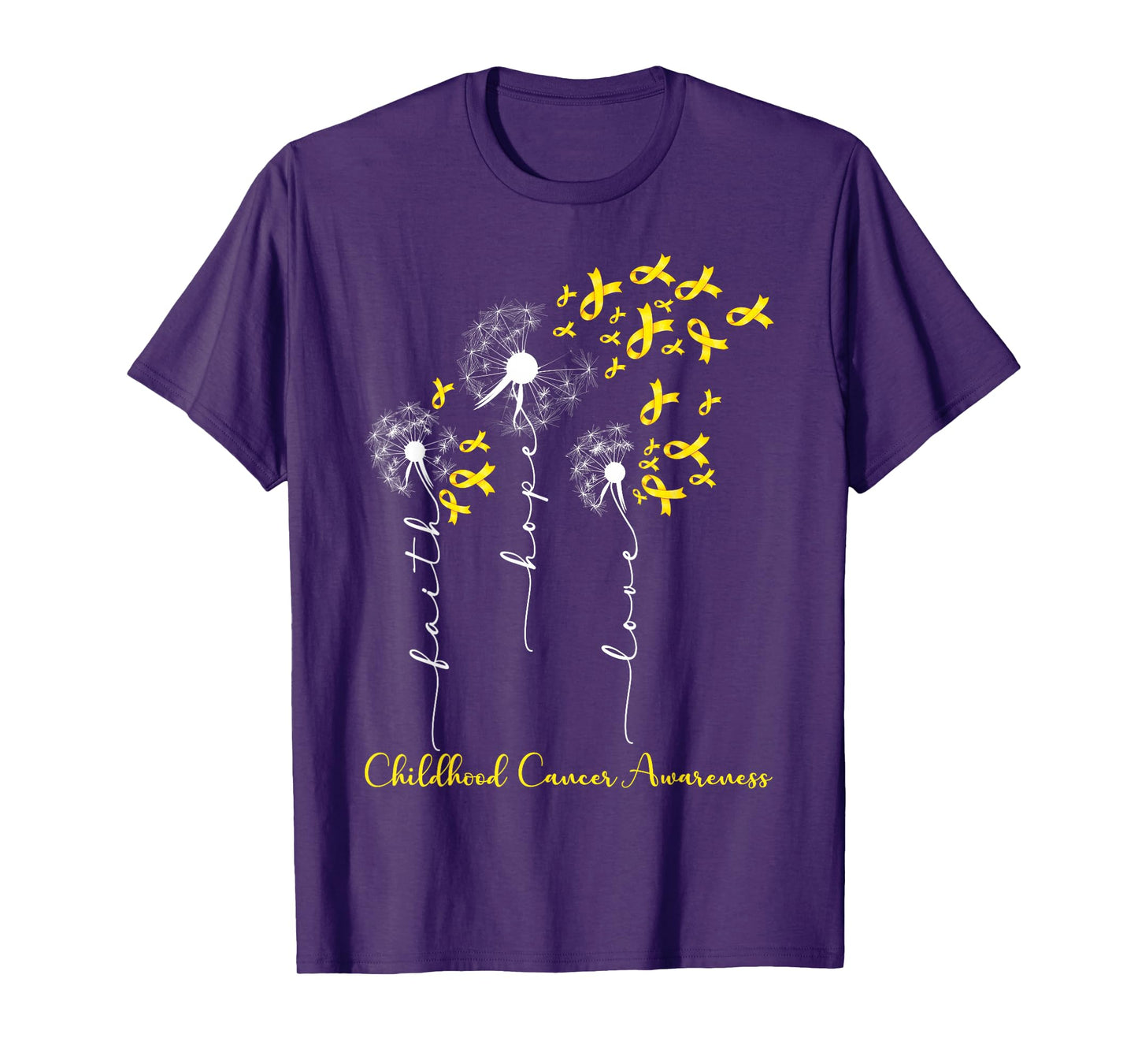 Childhood Cancer Awareness Faith Hope Love Dandelion T-Shirt