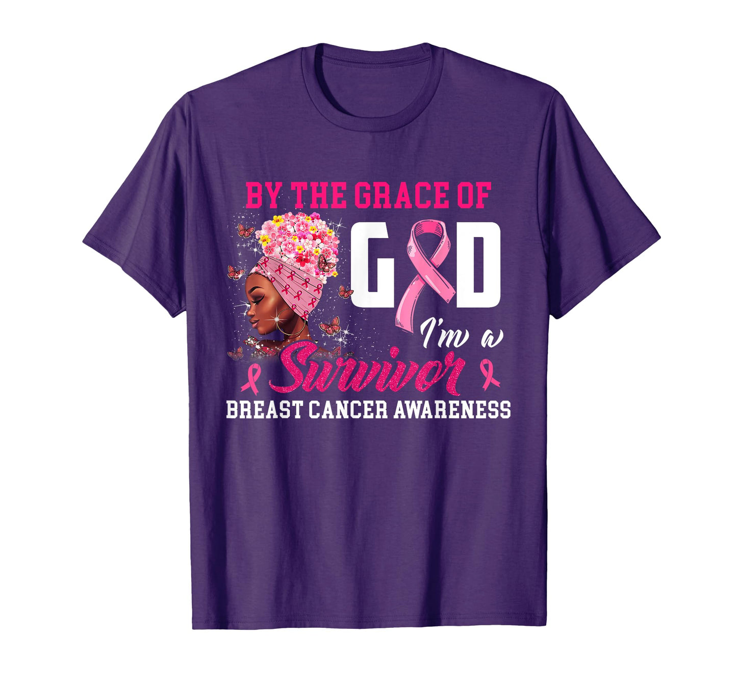 by The Grace of God I'm A Survivor Breast Cancer Awareness T-Shirt