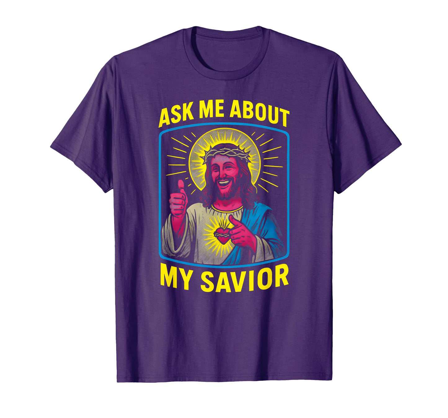 Holy Humor Ask Me About My Savior Fun Mens Christian Faith T-Shirt