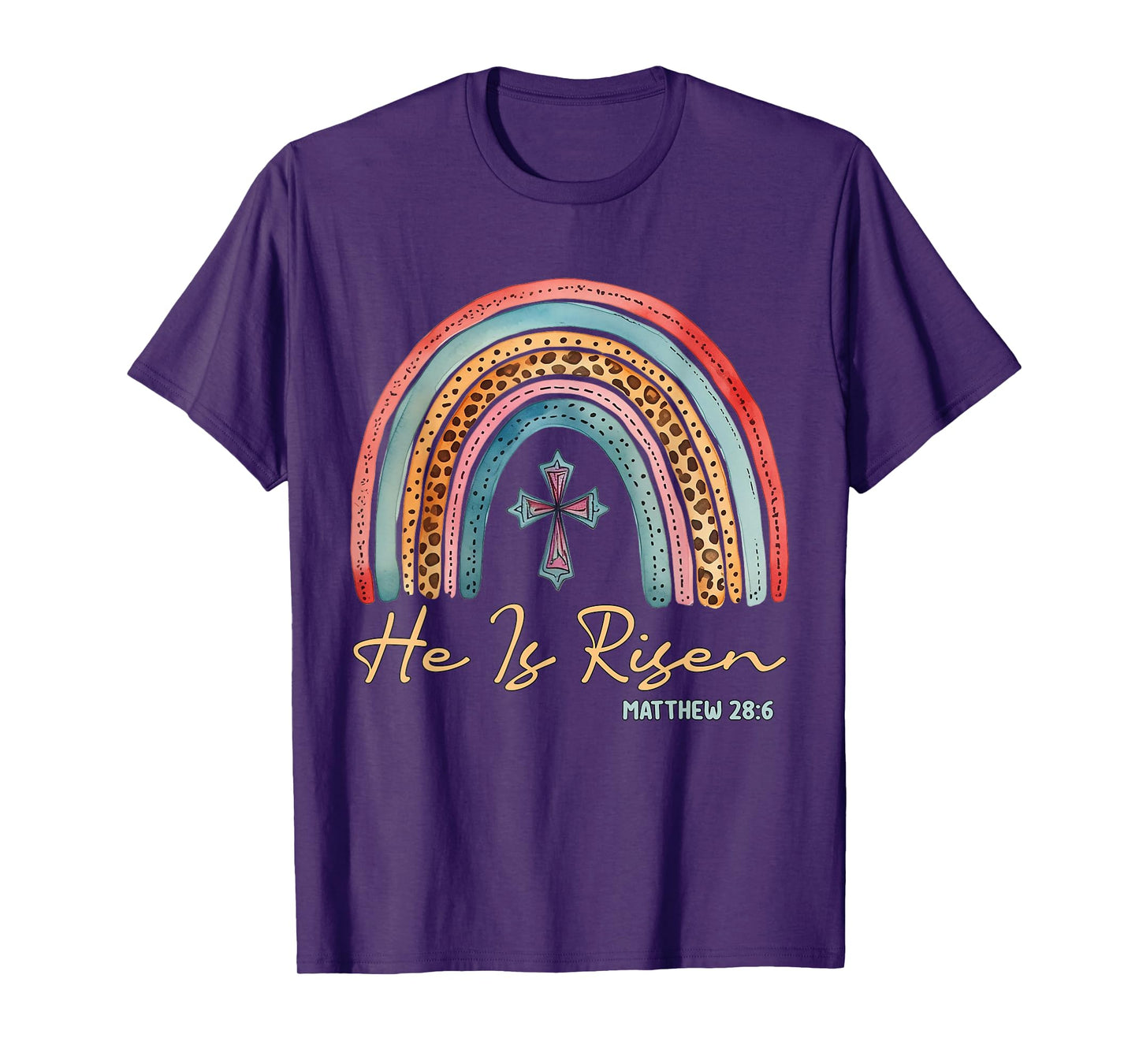 He Is Risen Easter Jesus Christian Cross Rainbow Teens Kids T-Shirt