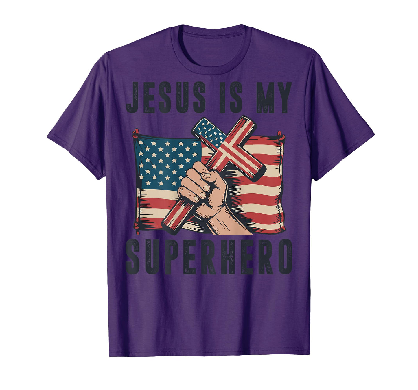 Jesus My Superhero Christian Patriotic Cross American Flag T-Shirt