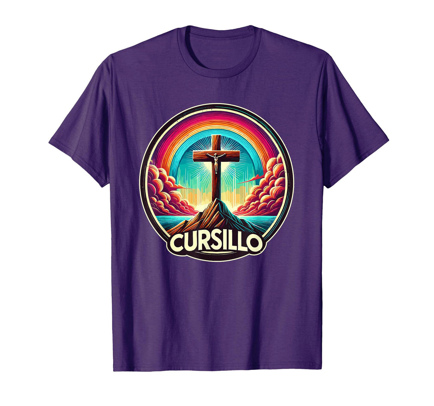 Cursillo Faith Cross With Rainbow and Clouds T-Shirt