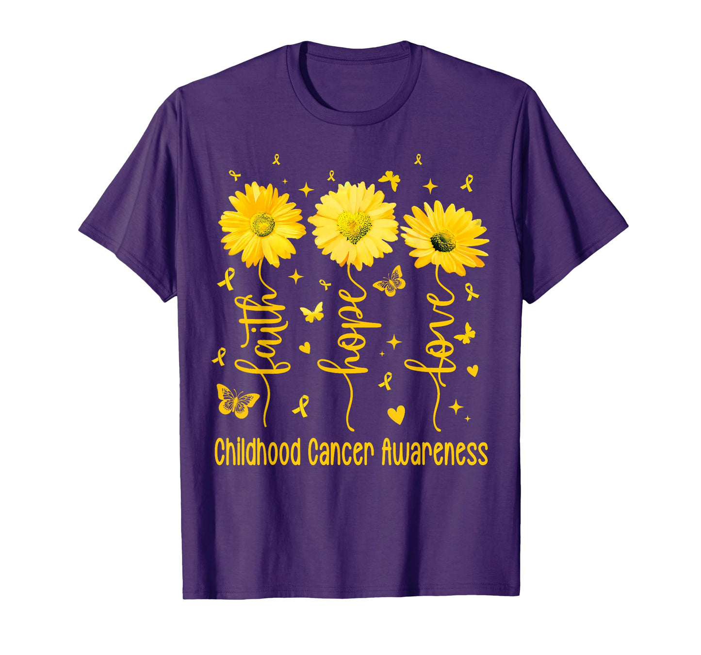 Faith Hope Love Gold Daisy Flower Childhood Cancer Awareness T-Shirt