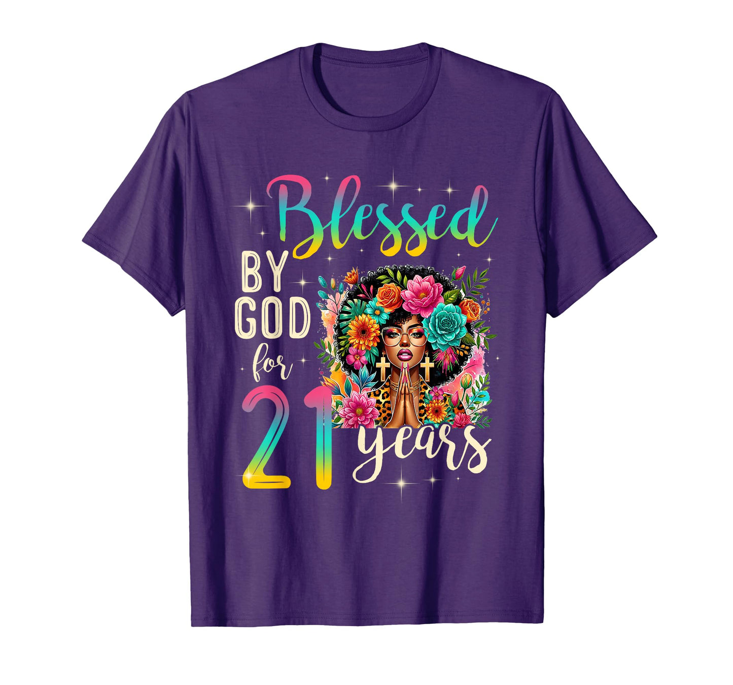 Black Girl Blessed by God for 21 Years Christian Birthday T-Shirt