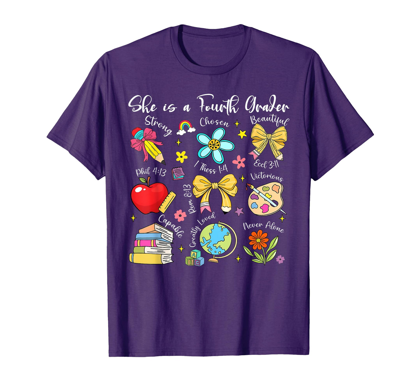 She Is A Fourth Grader Bible Verses Back To School Floral T-Shirt