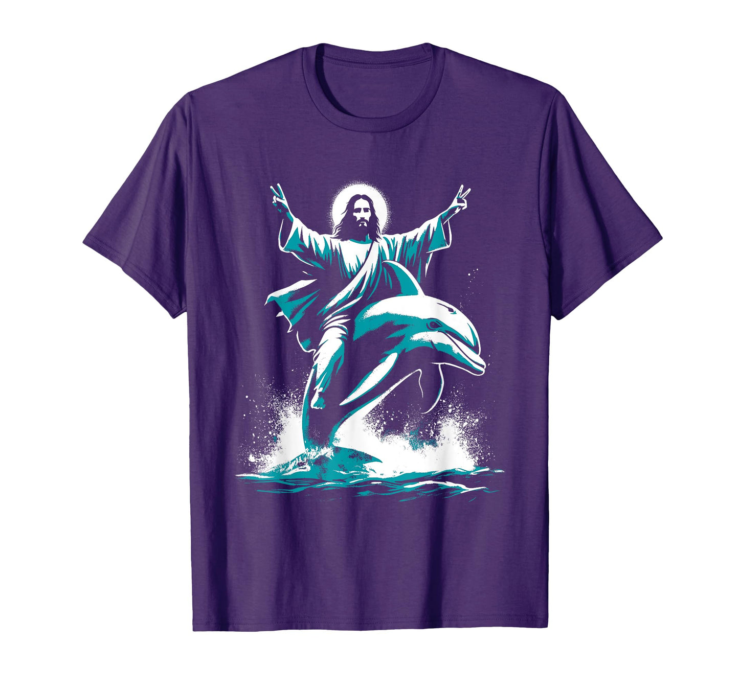 Jesus Riding A Dolphin - Funny Christian Religious Dolphin T-Shirt