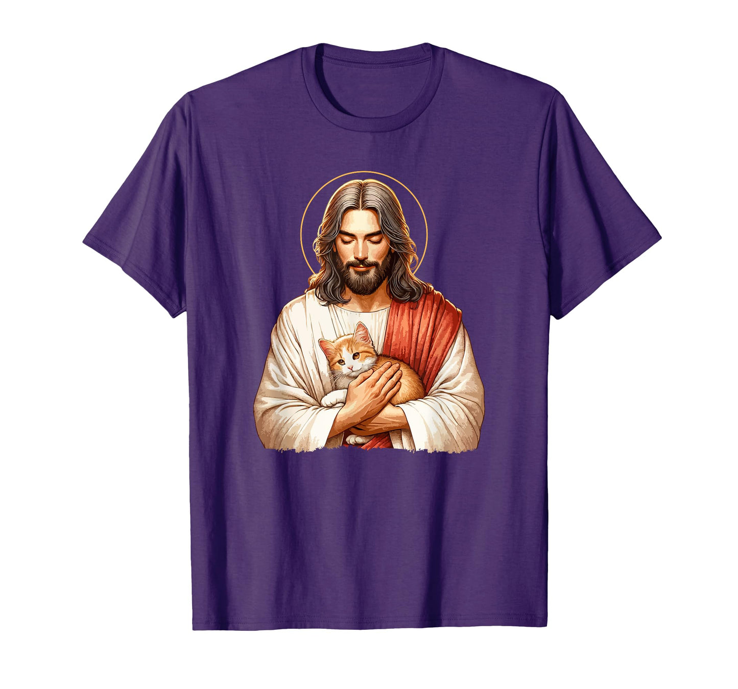 Cat Lover, Jesus Holding A Cat, Funny Christian Art T-Shirt for Men Women Girls Kids