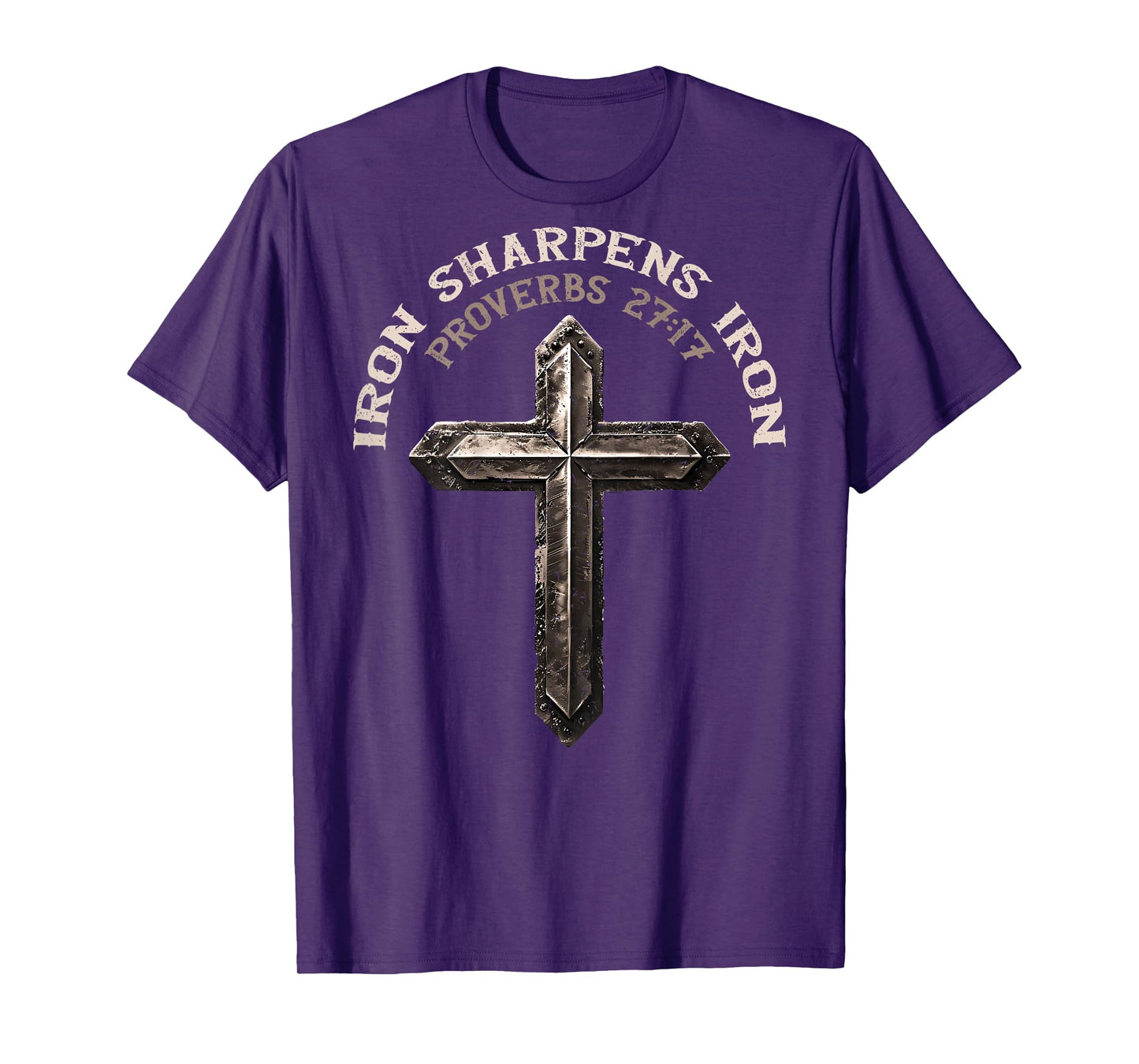 Iron Sharpens Iron Christian Gym Workout Cross On Back T-Shirt