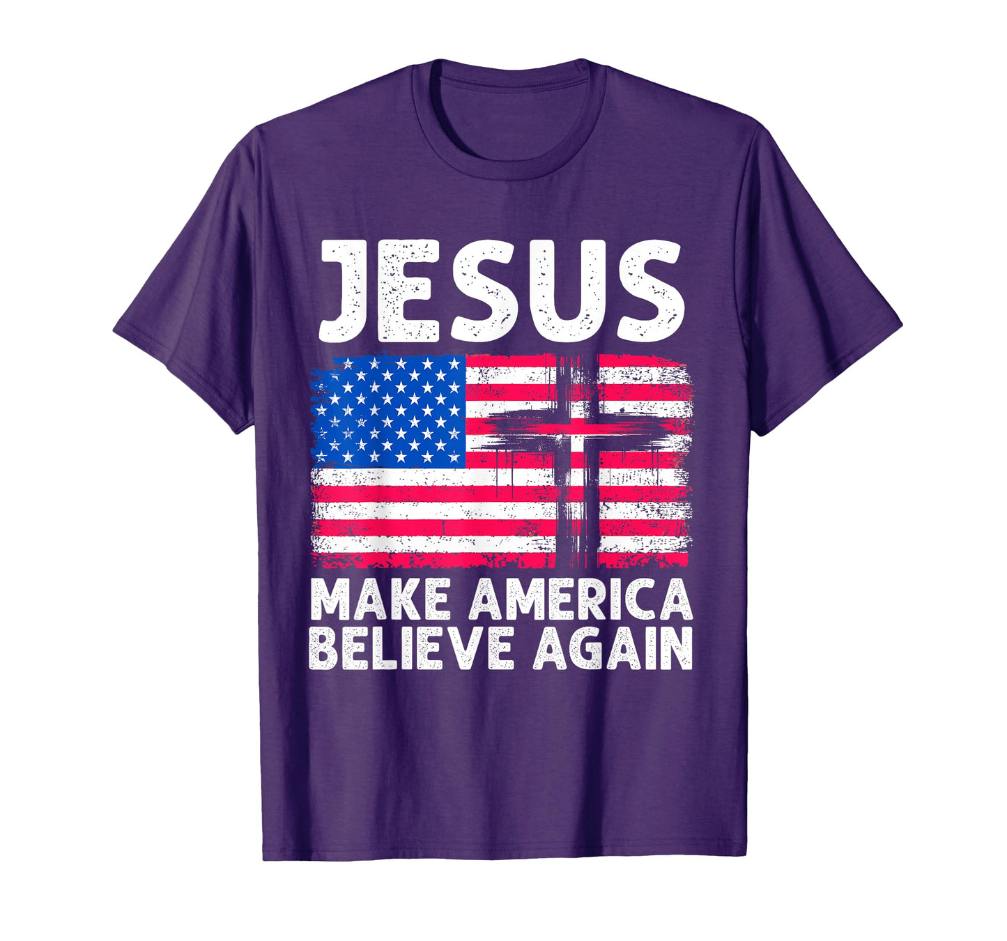 Jesus Make America Believe Again 4th of July Faith Patriot T-Shirt for Women Men